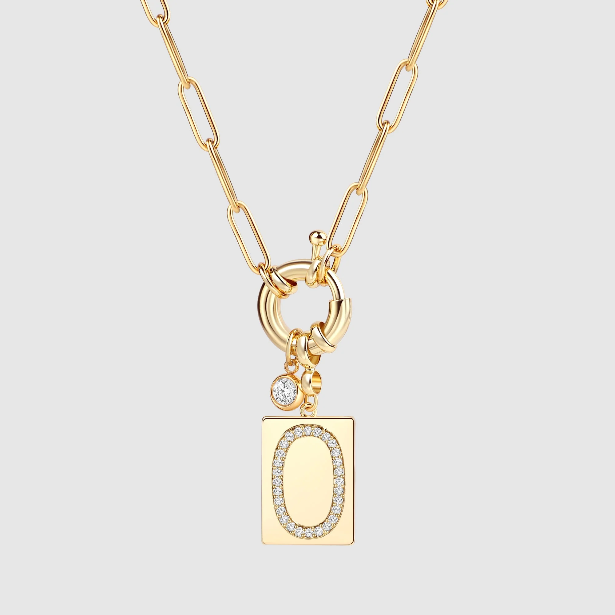Mint & Lily Pave Initial Pendant Necklace with Paperclip Chain - Image 63