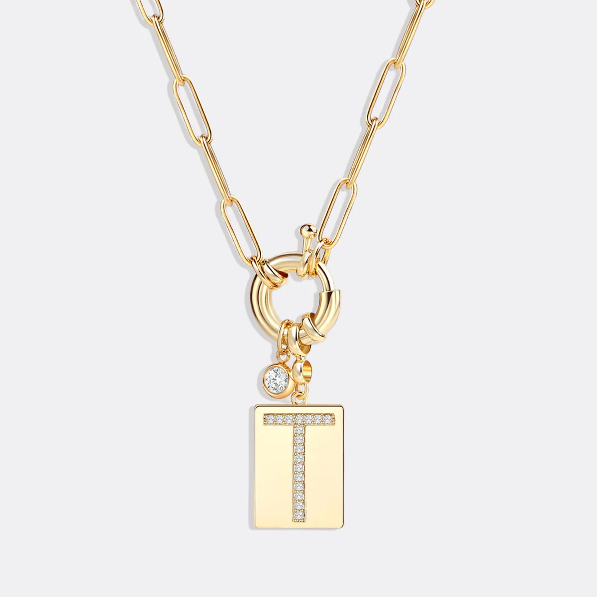Mint & Lily Pave Initial Pendant Necklace with Paperclip Chain - Image 97