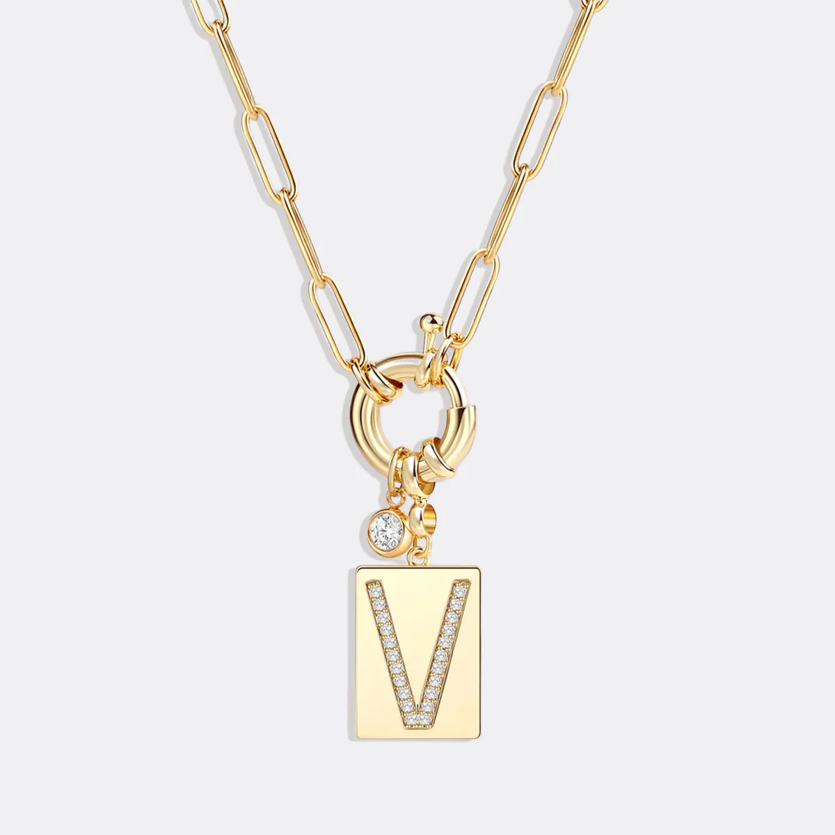 Mint & Lily Pave Initial Pendant Necklace with Paperclip Chain - Image 99
