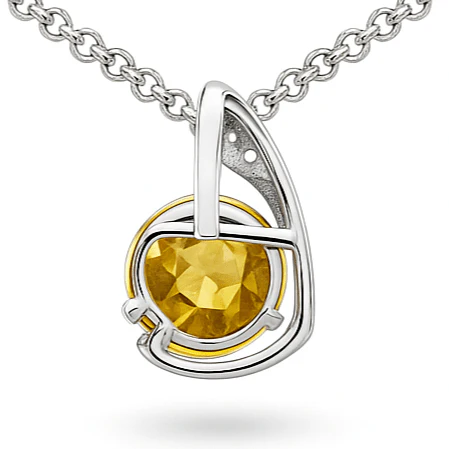 Pave Pendant Wrapped Citrine Necklaces for Women 3.12 Carats in Sterling Silver Pave Necklace for Women Round Shaped November Birthstone Jewelry Gifts - Image 2