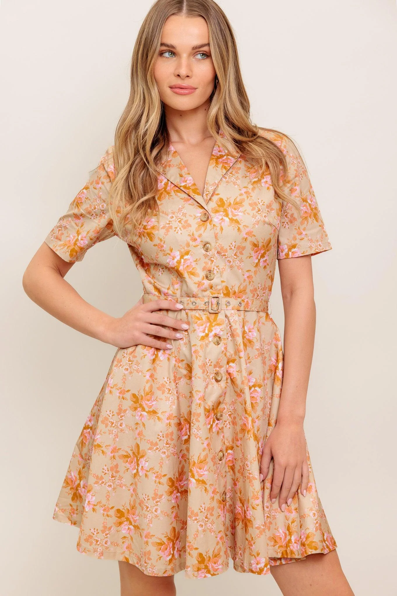 Peach Blossom Woven Mini Dress - Image 5