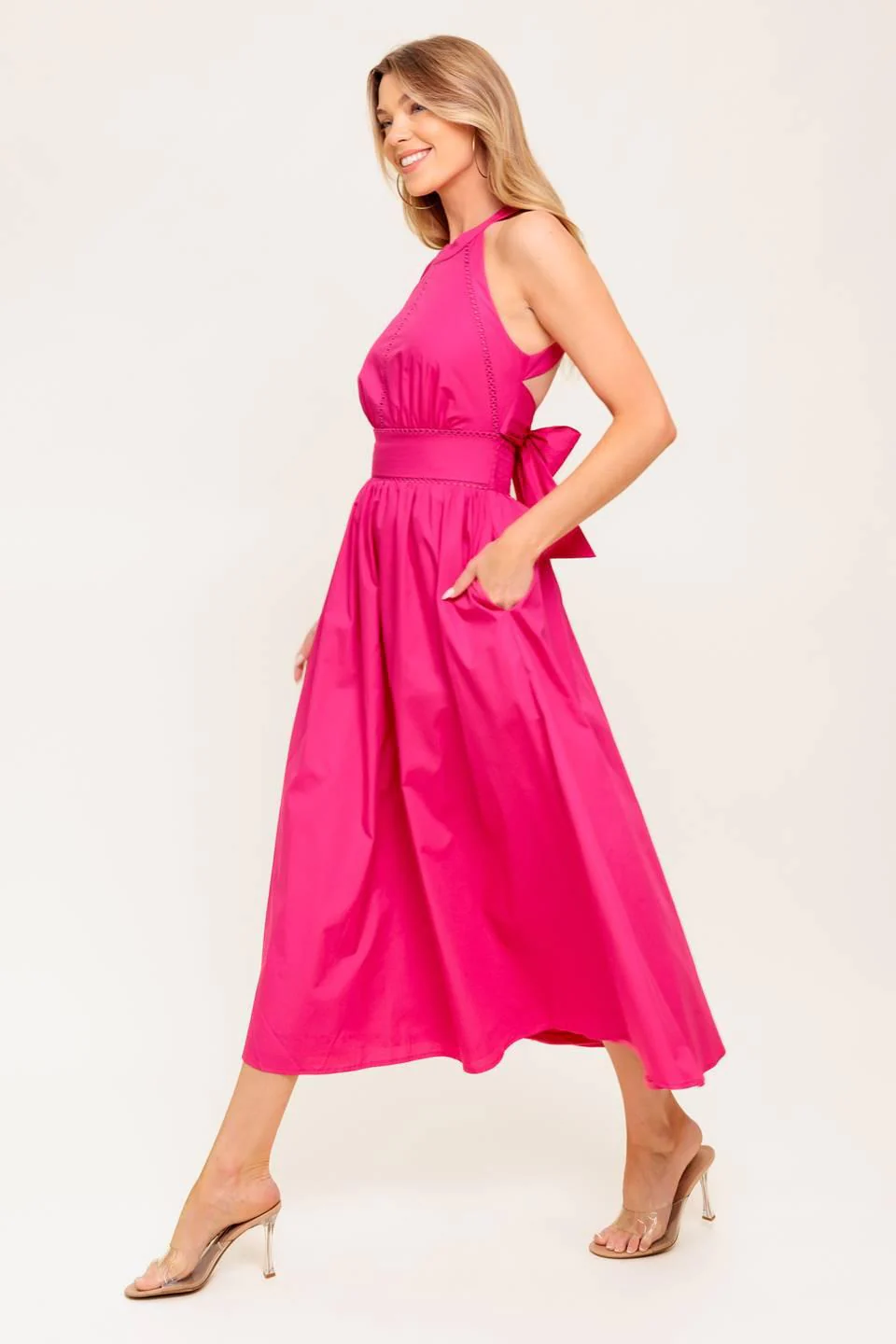 Peony Touch Fuchsia Woven Midi Dress - Image 7