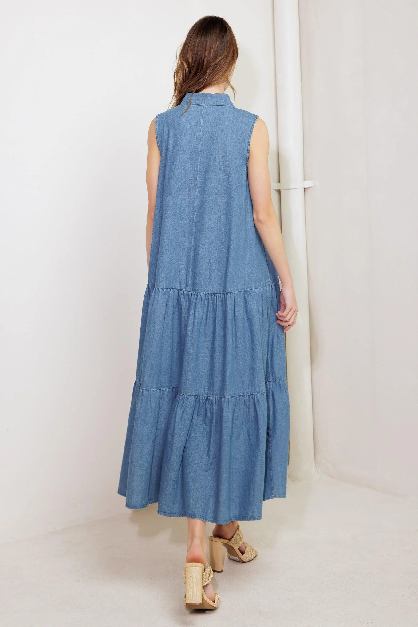 Petals Falling Slowly Denim Midi Dress - Image 4