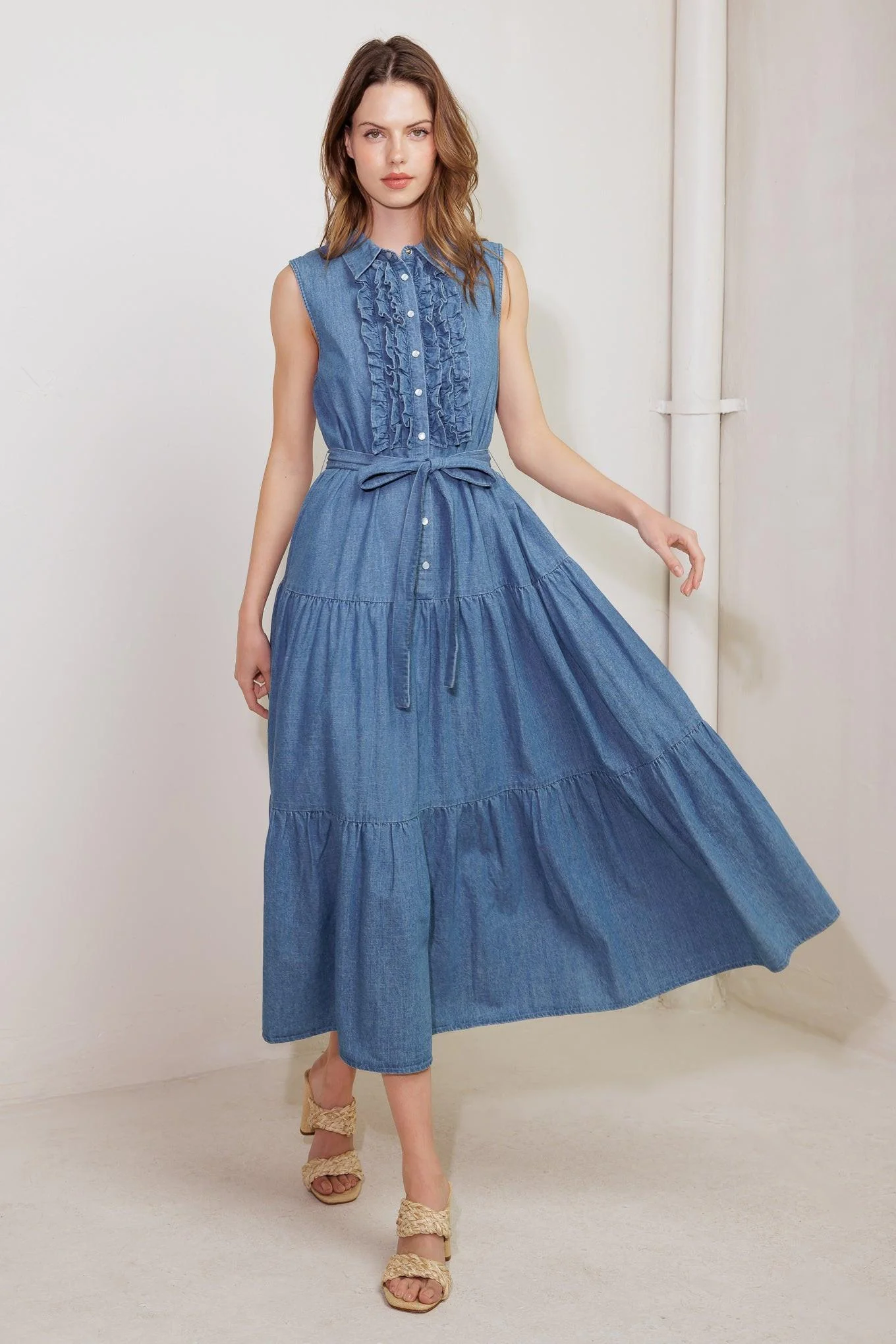 Petals Falling Slowly Denim Midi Dress - Image 5