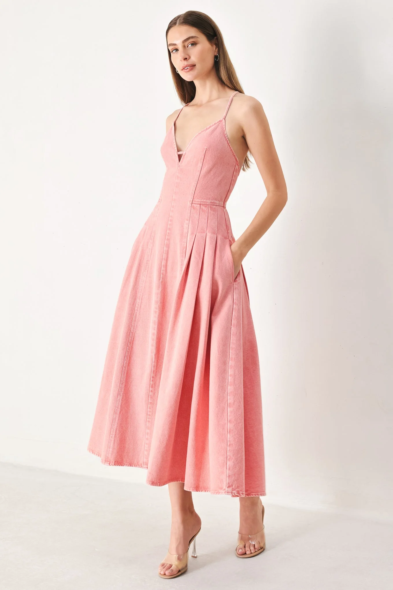 Pink Haze Woven Twill Midi Dress - Image 4