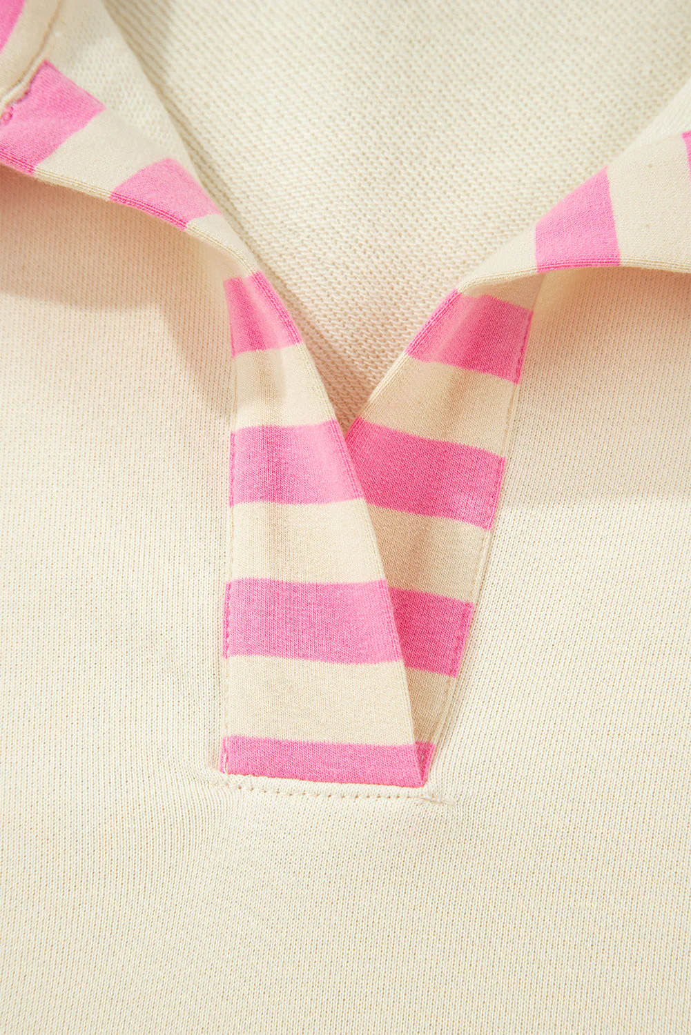 Threaded Pear Pink Stripe Contrast Polo Collar Drop Shoulder Patchwork Plus Size Pullover - Image 19