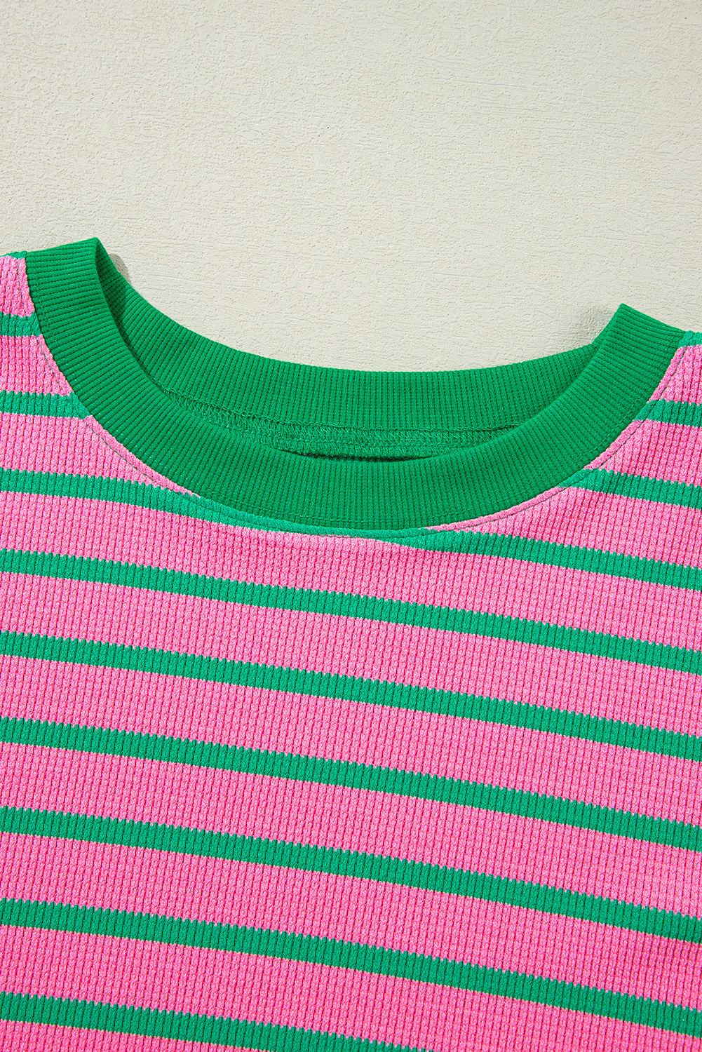 Threaded Pear Pink Stripe Waffle Knit Crew Neck Plus Size Sweatshirt - Image 7