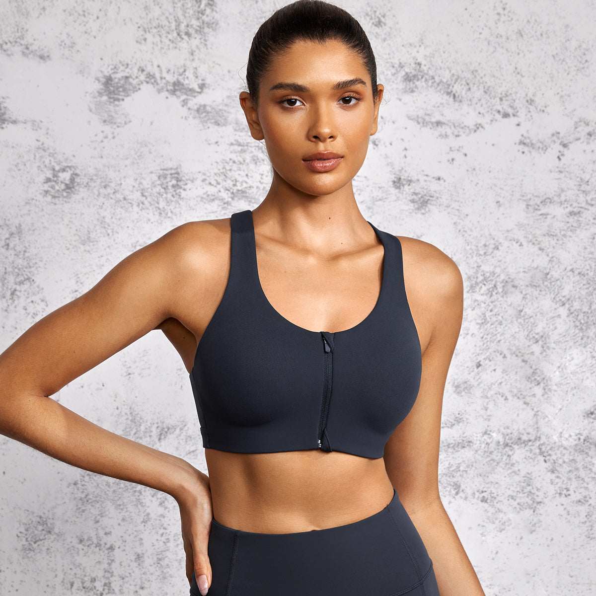 Power On Soft Padded High Impact Zip Front Sports Bra - Image 50