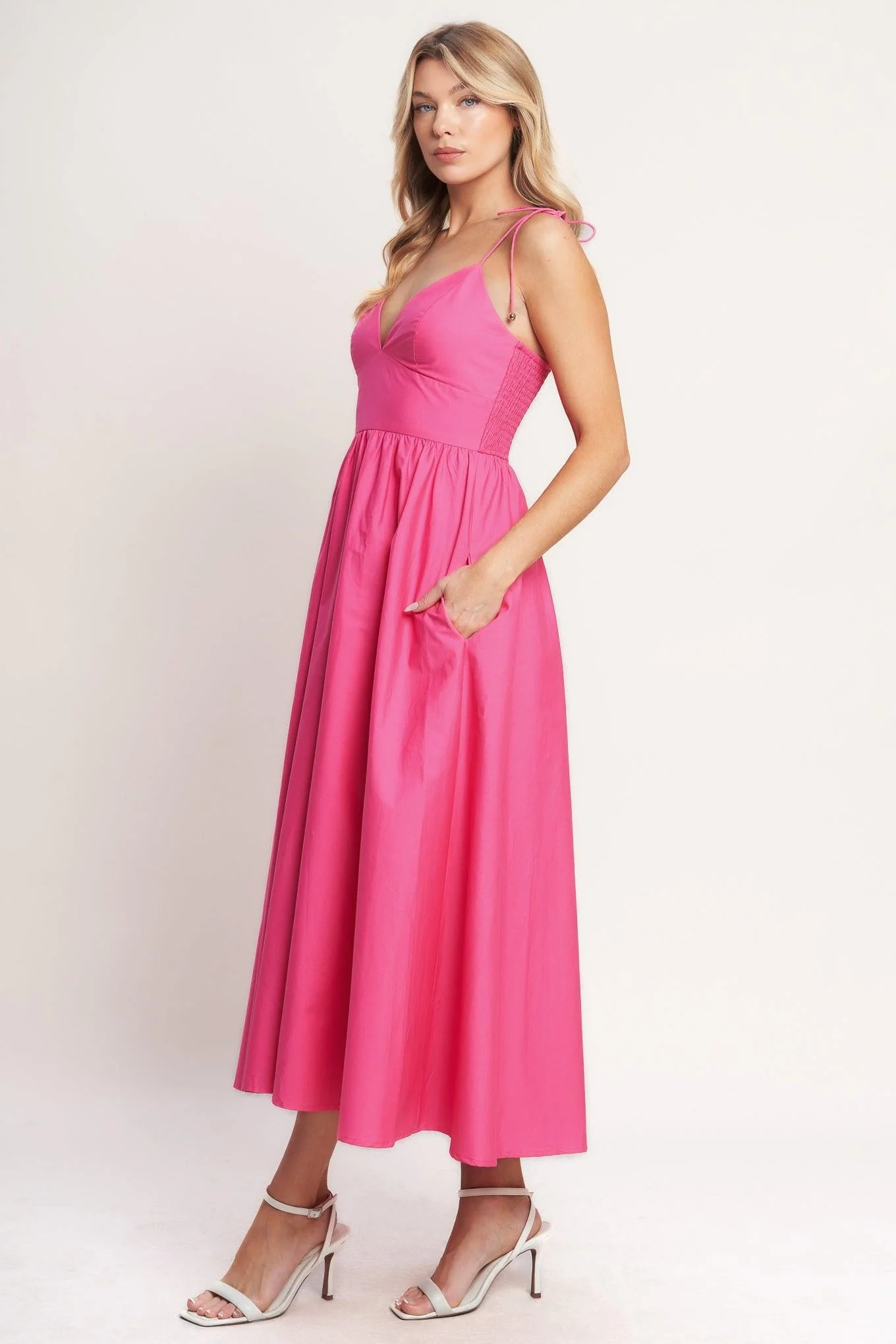 Pretty in Pink Woven Midi Dress - Image 5