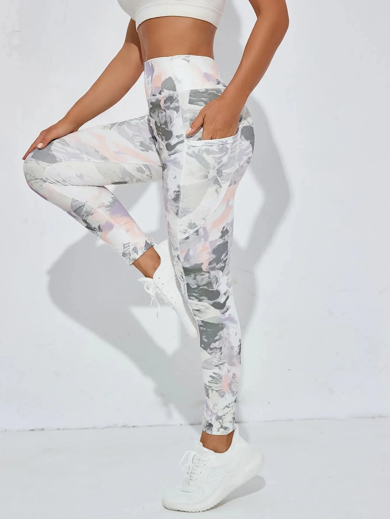 Printed High-Waist Pocket Fitness Pants Women - Image 12