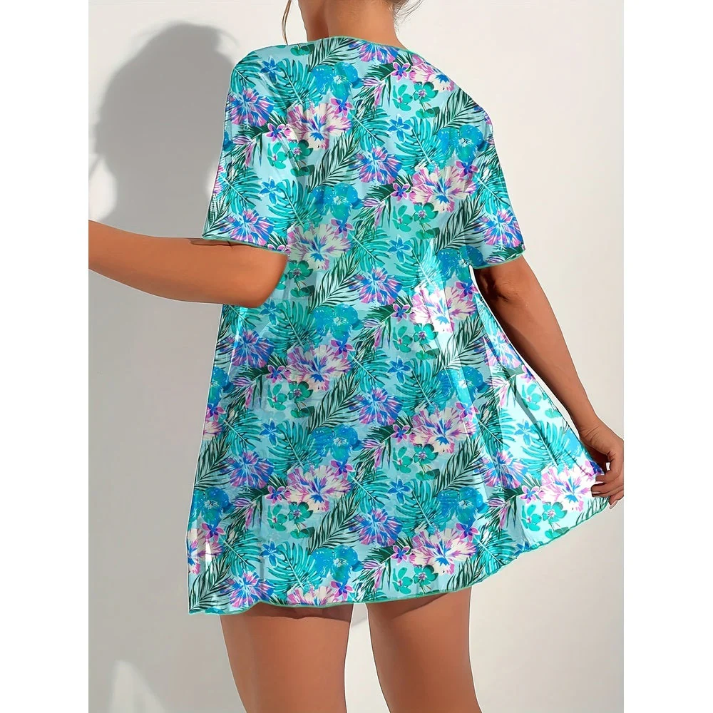 Printed High‑Waist Slimming Bikini Three‑Piece Set - Image 2