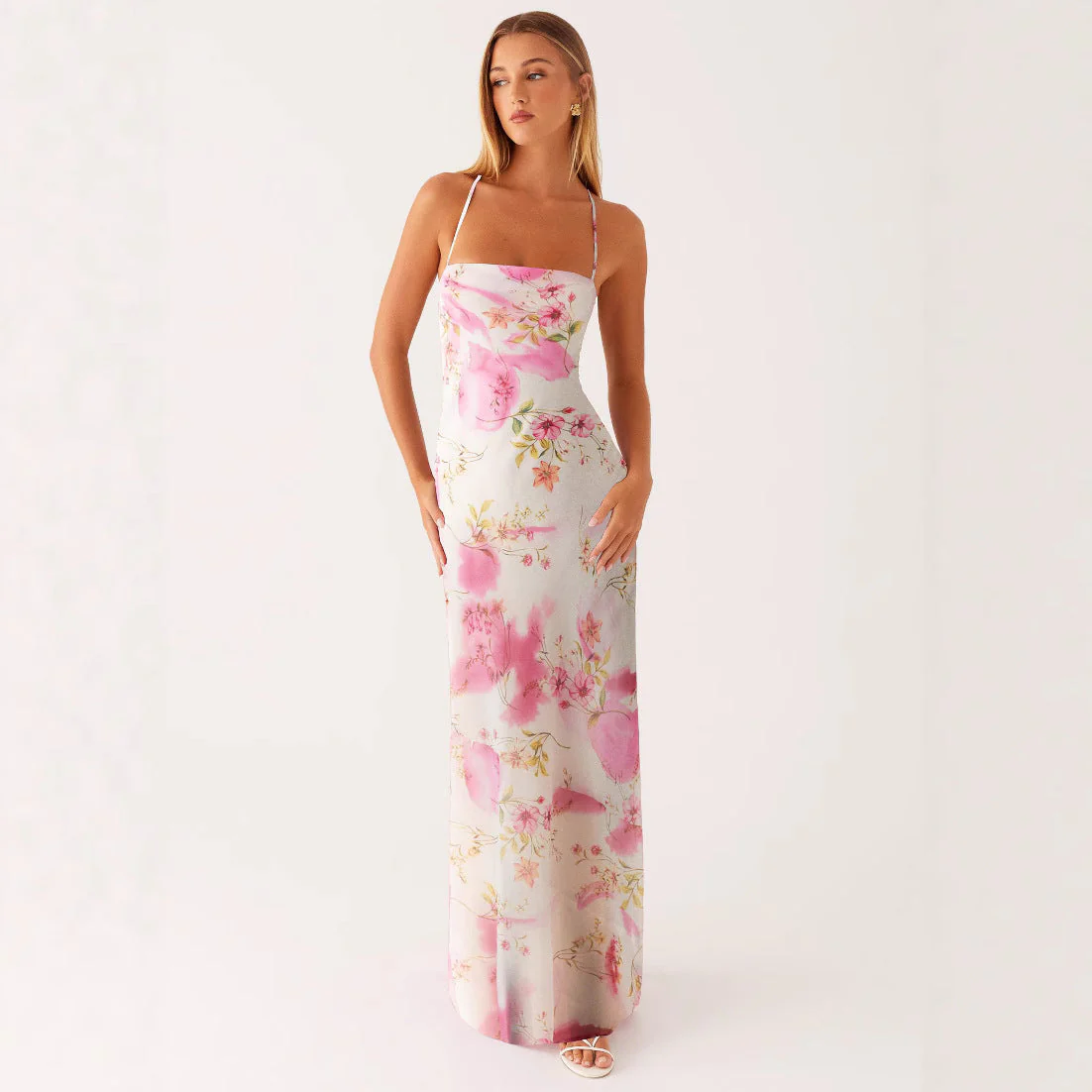 Printed Sleeveless Strap Bodycon Maxi Dress | High Waist - Image 3