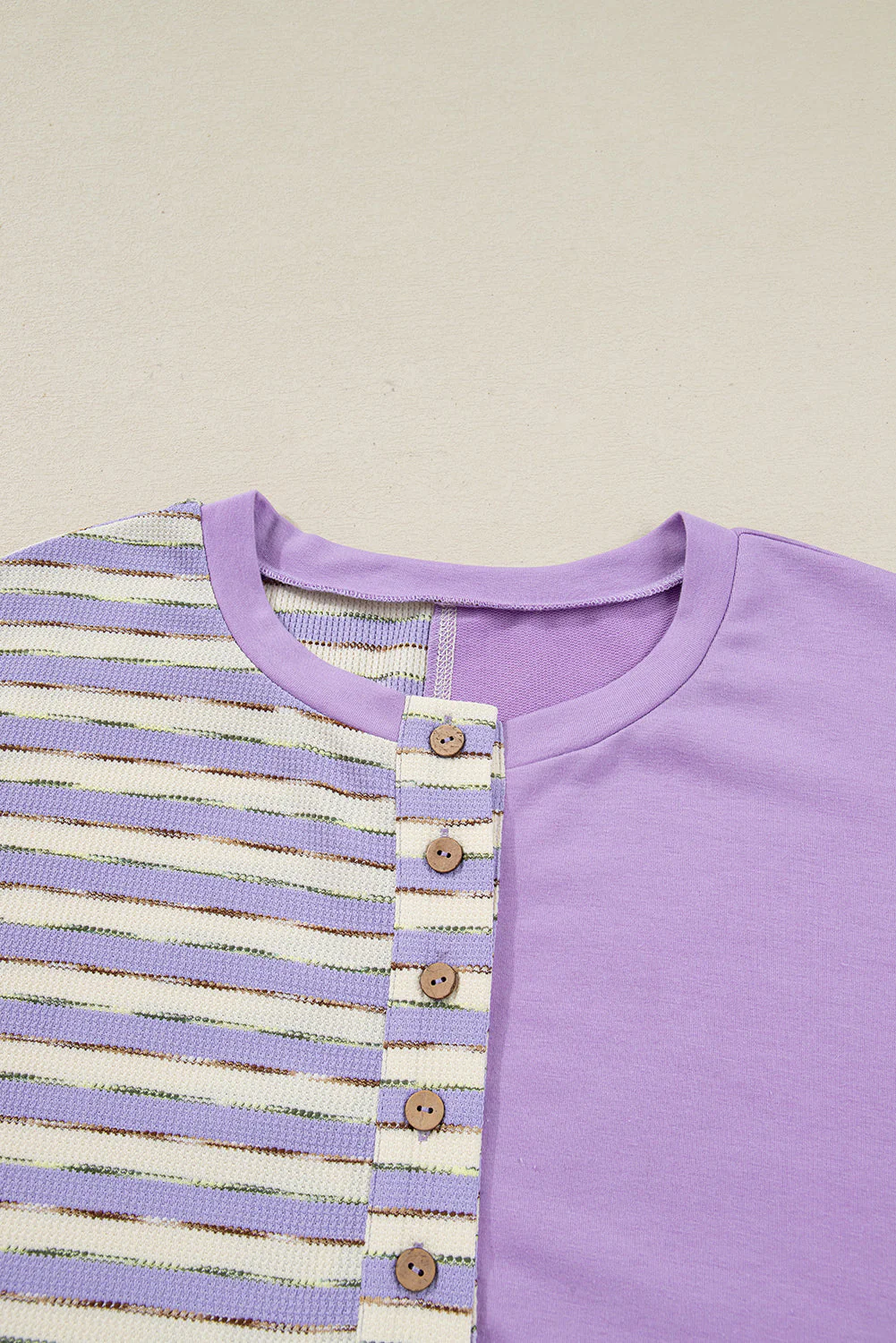 Threaded Pear Purple Stripe Patchwork Buttoned Drop Shoulder Plus Size Pullover - Image 8