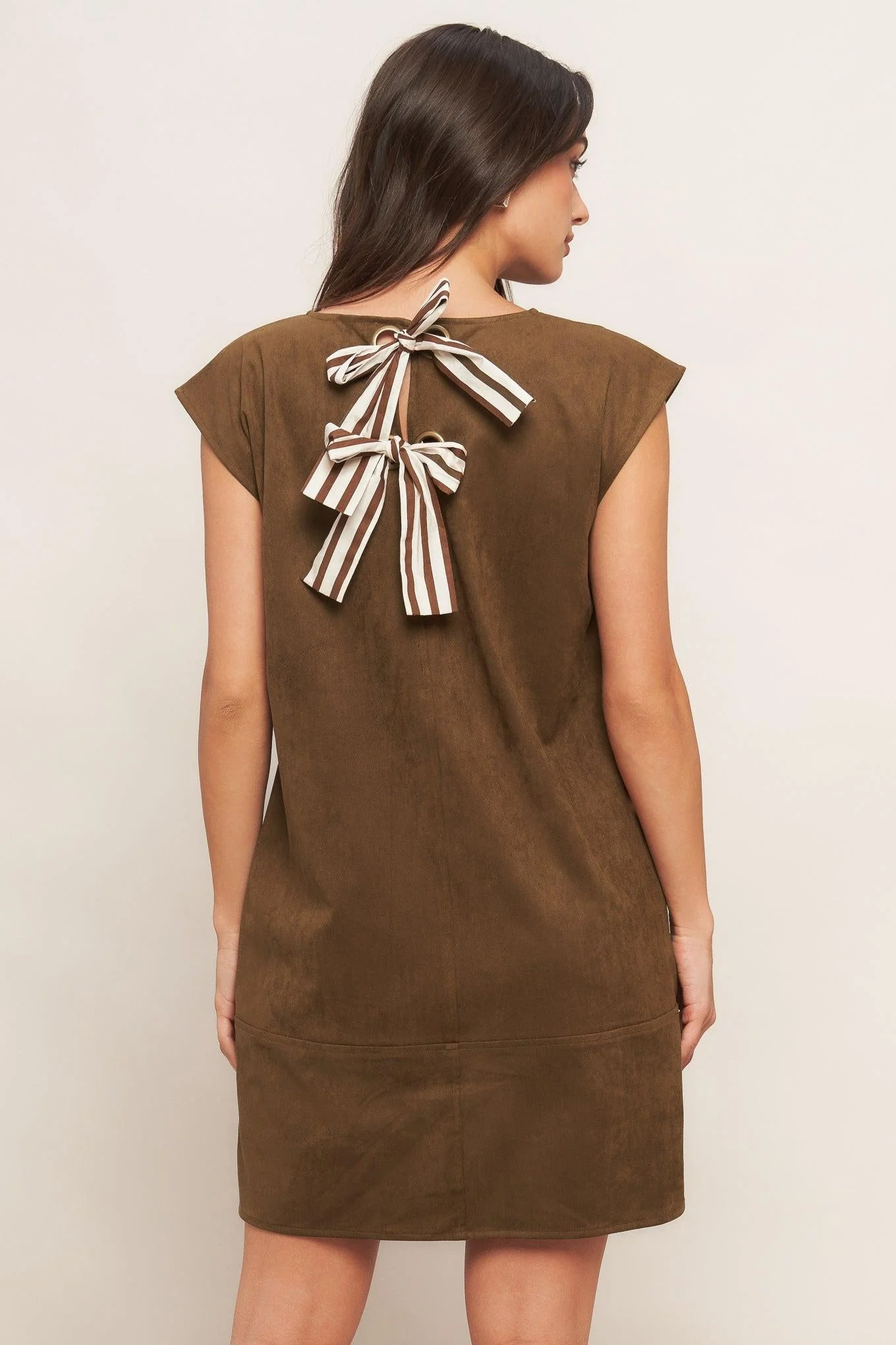 Quiet Luxury Edge Faux Suede Midi Shift Dress - Image 6