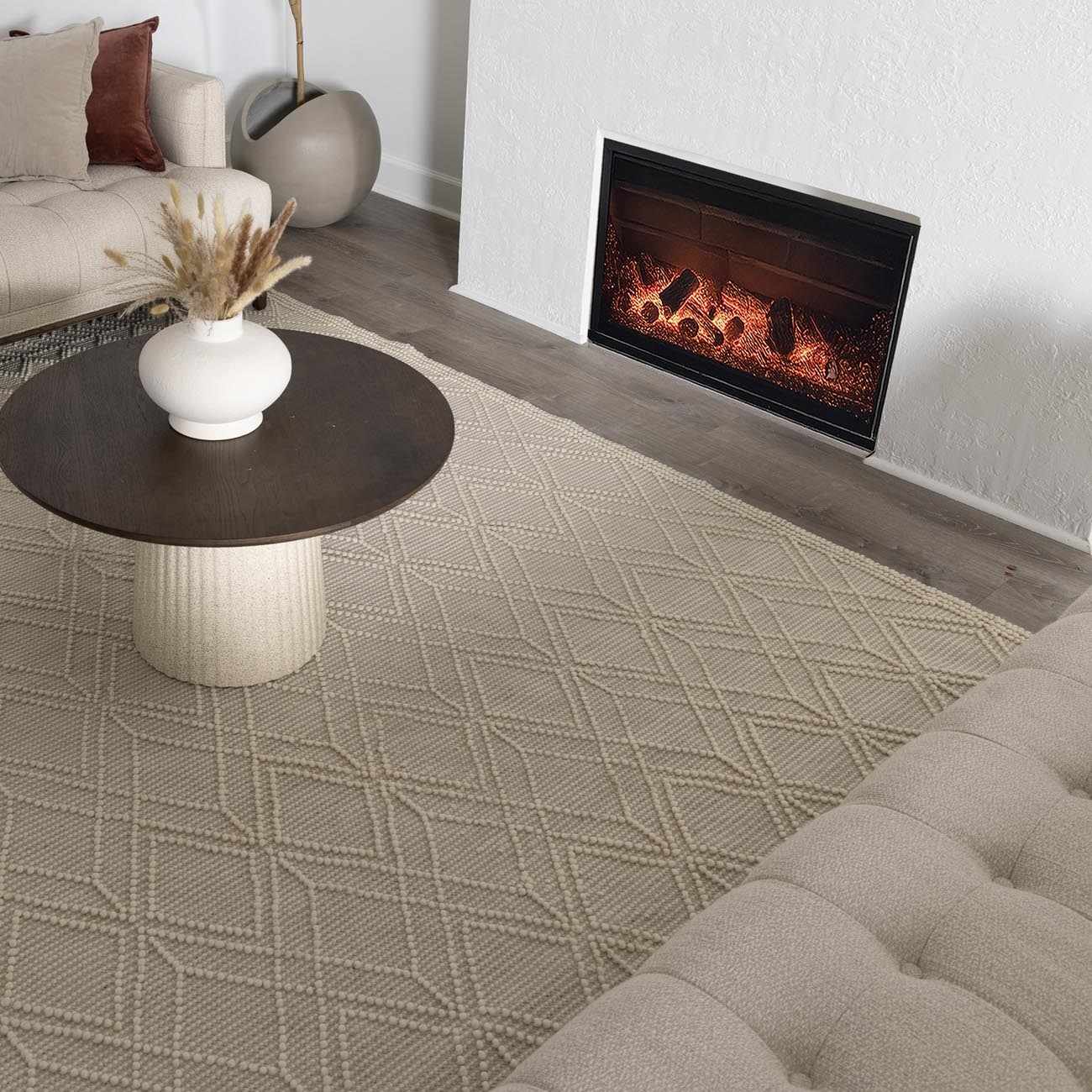 Ramsbury Beige Trellis Wool Rug - Image 18