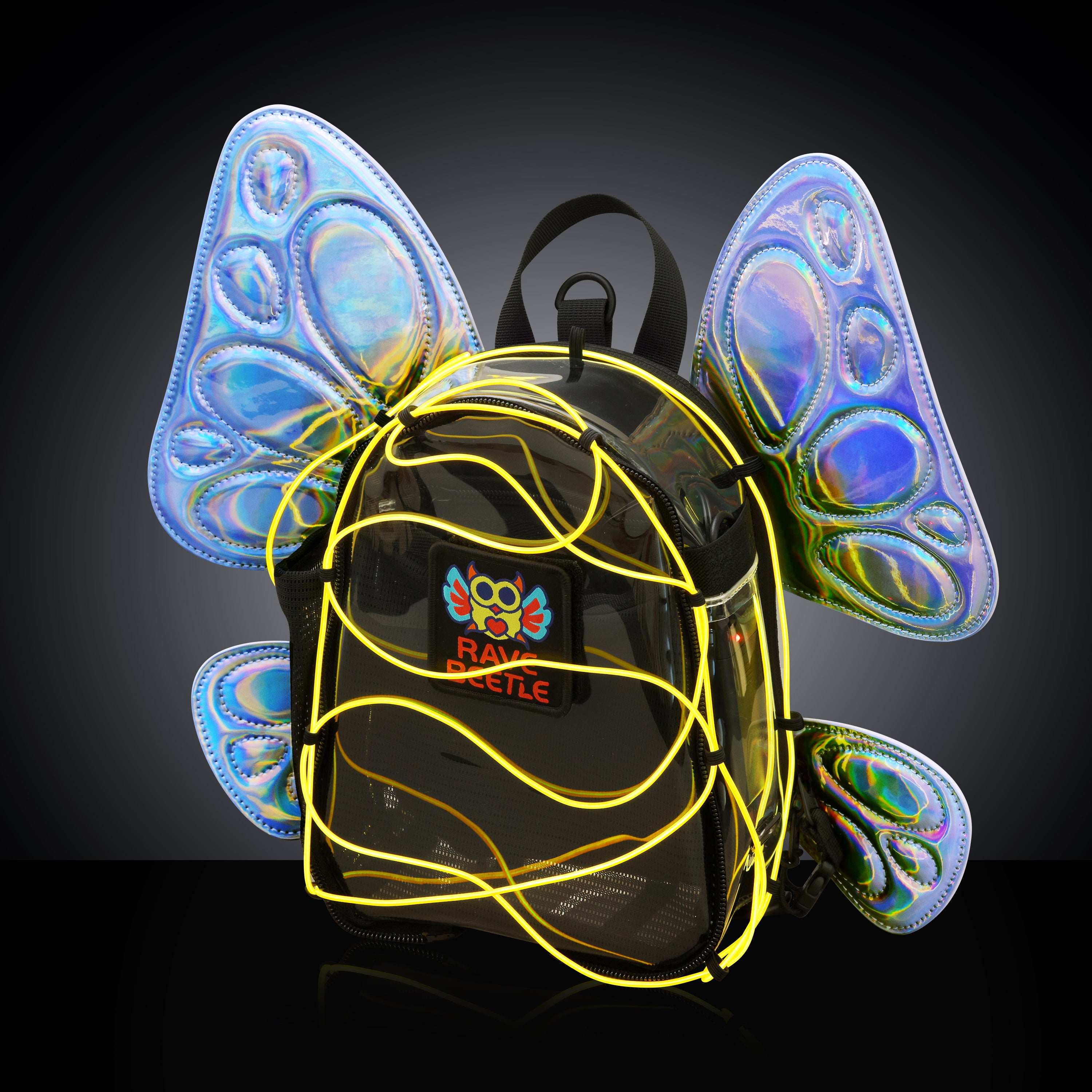 RaveBeetle FLOWt LED Festival Hydration Pack Swappable Wing Rave Backpack with 8oz Soft Water Bottle & Light Accessory (Disco) - Image 18