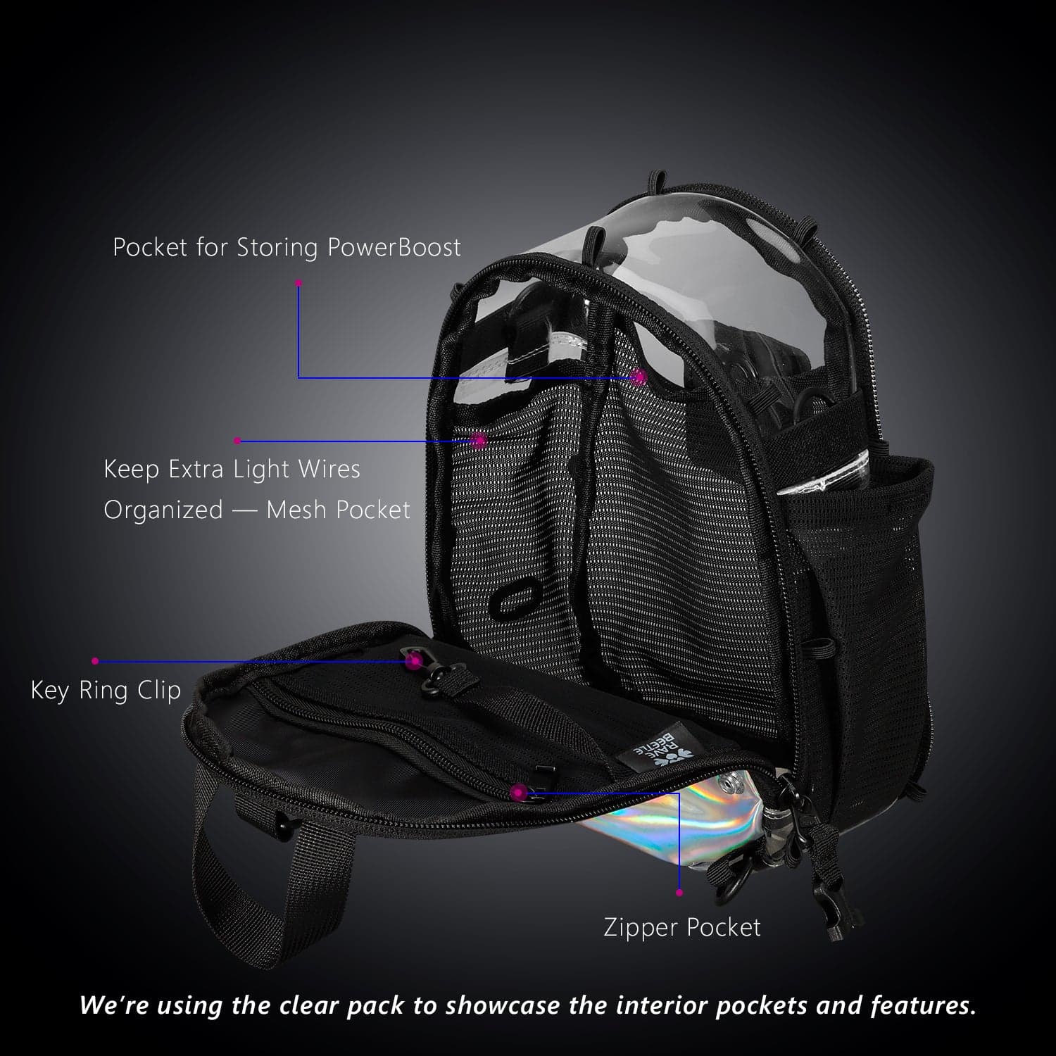 RaveBeetle FLOWt LED Festival Hydration Pack Swappable Wing Rave Backpack with 8oz Soft Water Bottle & Light Accessory (Disco) - Image 21