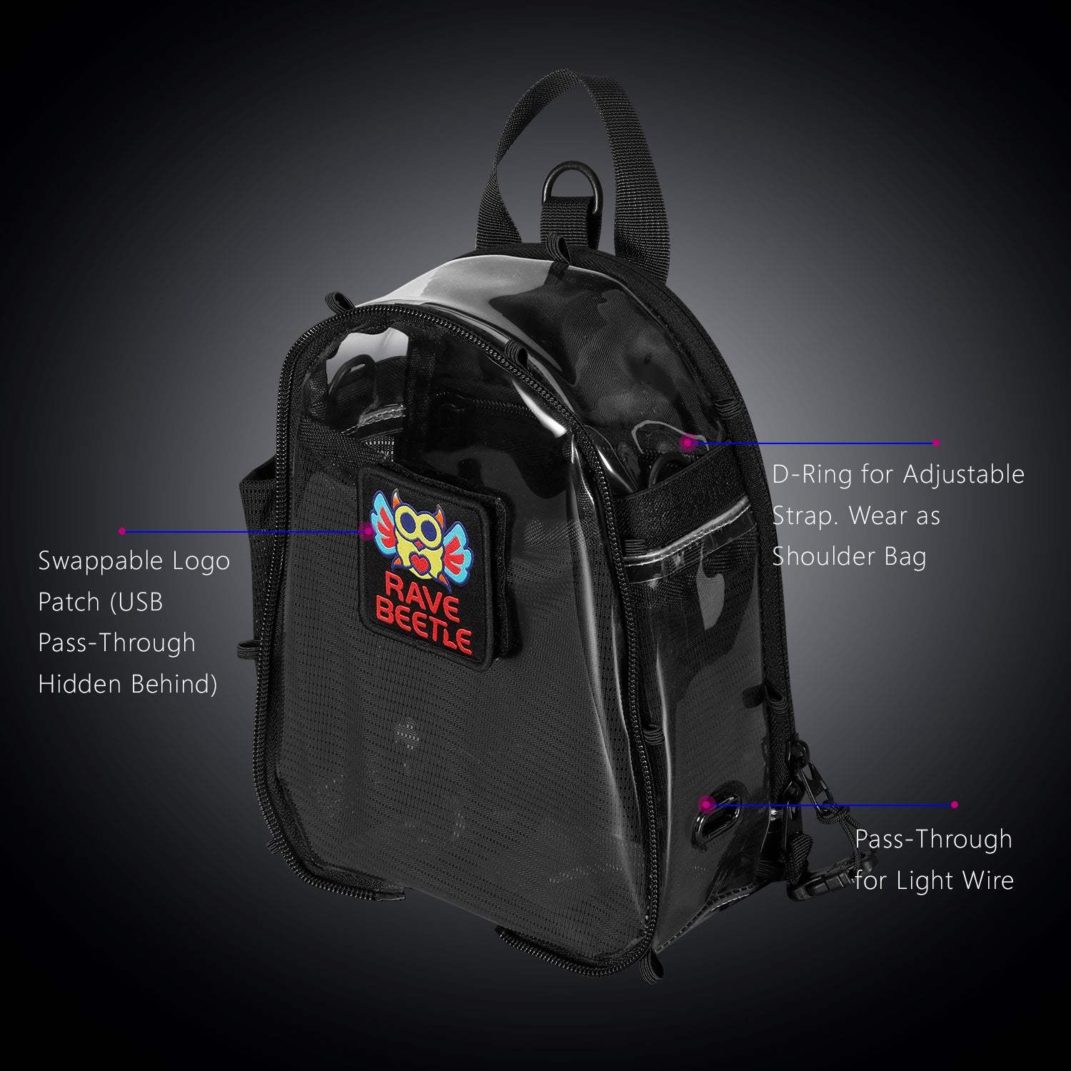 RaveBeetle FLOWt LED Festival Hydration Pack Swappable Wing Rave Backpack with 8oz Soft Water Bottle & Light Accessory (Disco) - Image 22