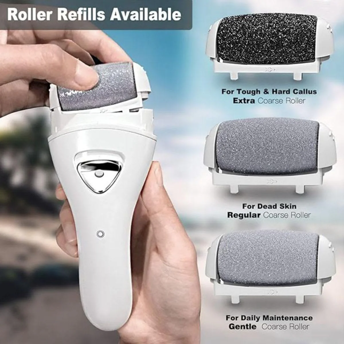Rechargeable Electric Foot Callus Remover - Waterproof Pedicure Tool with 3 Rollers - Image 3