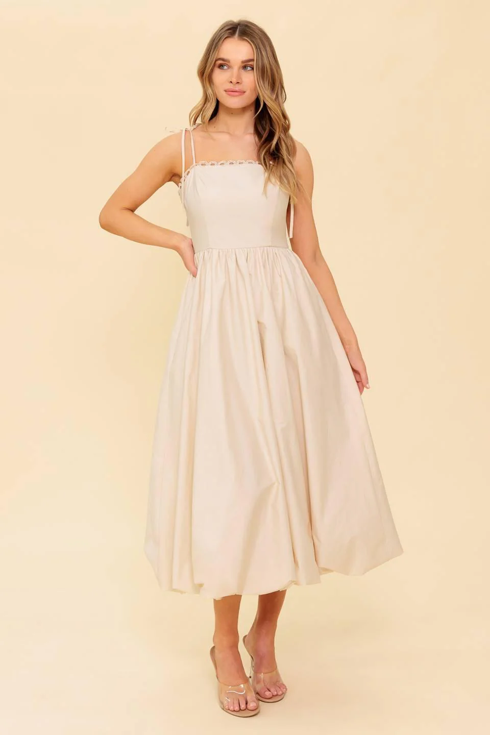 Regal Cutie Cream Woven Midi Dress - Image 6