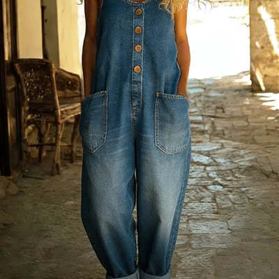 Retro Buckle Multi-Pocket Overalls Jumpsuit | 3/4 Sleeve - Image 5