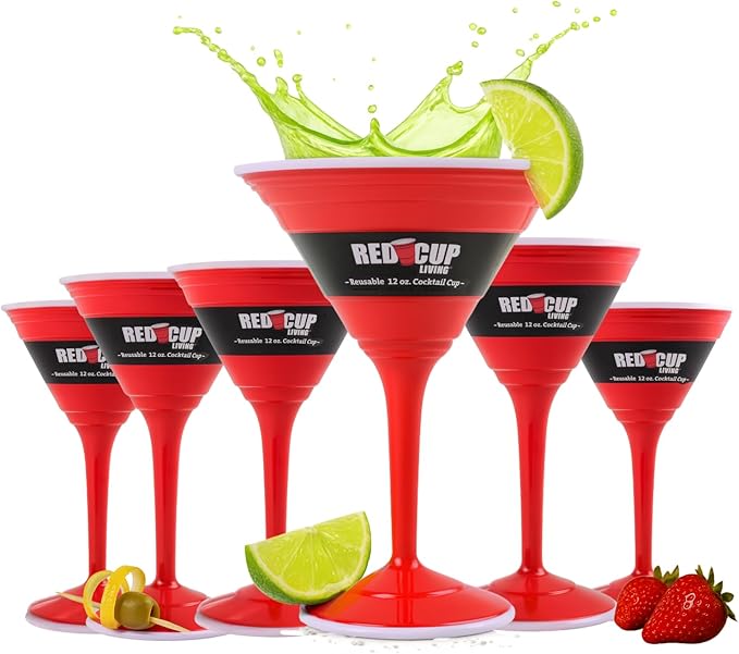 Reusable Red Plastic Cocktail Glasses with Stem, 12 Oz, Unique Heavy-Duty Drinking Glasses for Parties, Durable Champagne Flutes, Cute Sturdy Big Grip Cups Stem Glass, Elegantes Copas De Vino - Image 8