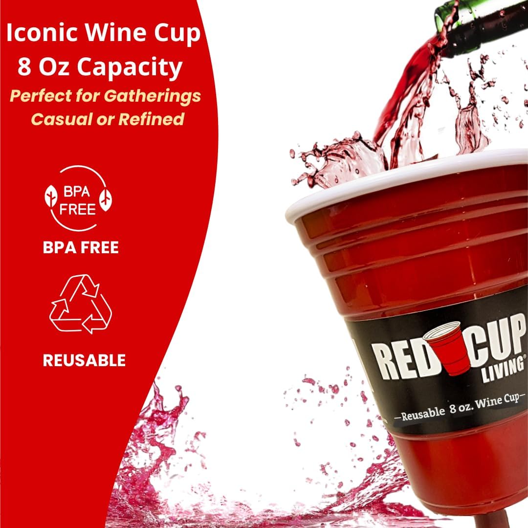 Reusable Red Plastic Wine Glasses with Stem, 8 Oz, Unique Heavy-Duty Drinking Glasses for Parties, Durable Champagne Flutes, Cute Sturdy Big Grip Cups Stem Glass for Wine, Elegantes Copas De Vino - Image 5