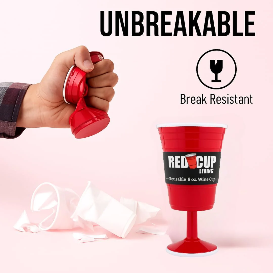 Reusable Red Plastic Wine Glasses with Stem, 8 Oz, Unique Heavy-Duty Drinking Glasses for Parties, Durable Champagne Flutes, Cute Sturdy Big Grip Cups Stem Glass for Wine, Elegantes Copas De Vino - Image 6