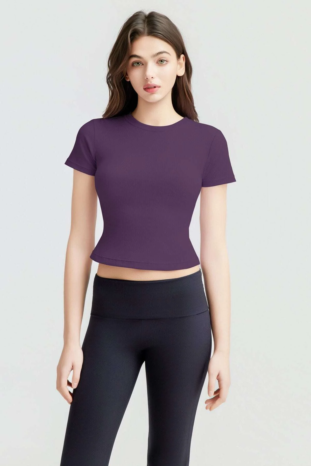 Ribbed Short Sleeve Built-In Padded Bra Crop Top - Image 28