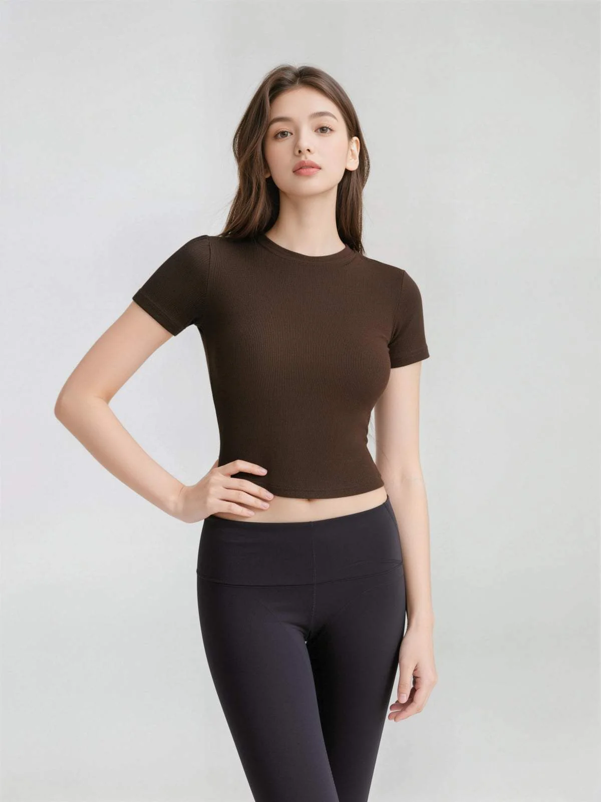 Ribbed Short Sleeve Built-In Padded Bra Crop Top - Image 35