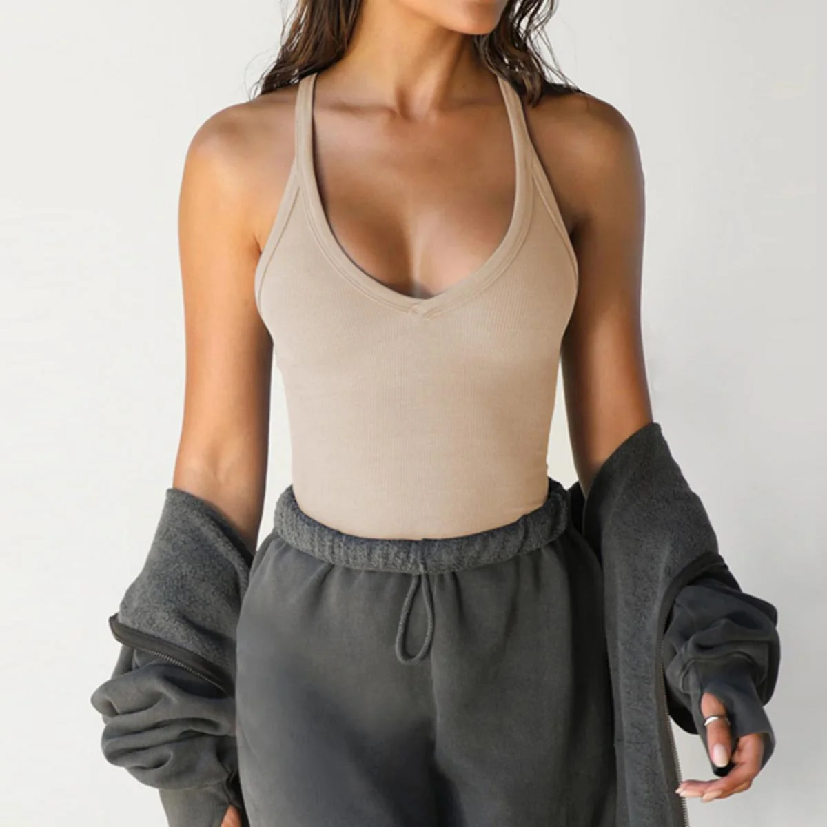 Ribbed U-Neck Crop Tank Top – Seamless Basic for Layering & Everyday Wear - Image 2