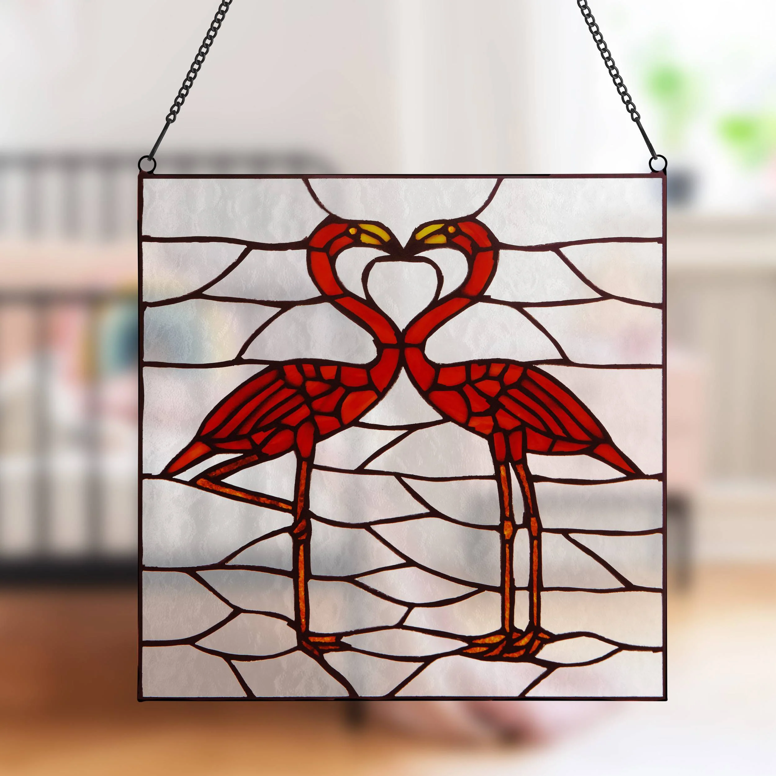 River of Goods 12.5" H Flamingos Stained Glass Window Panel - Image 10