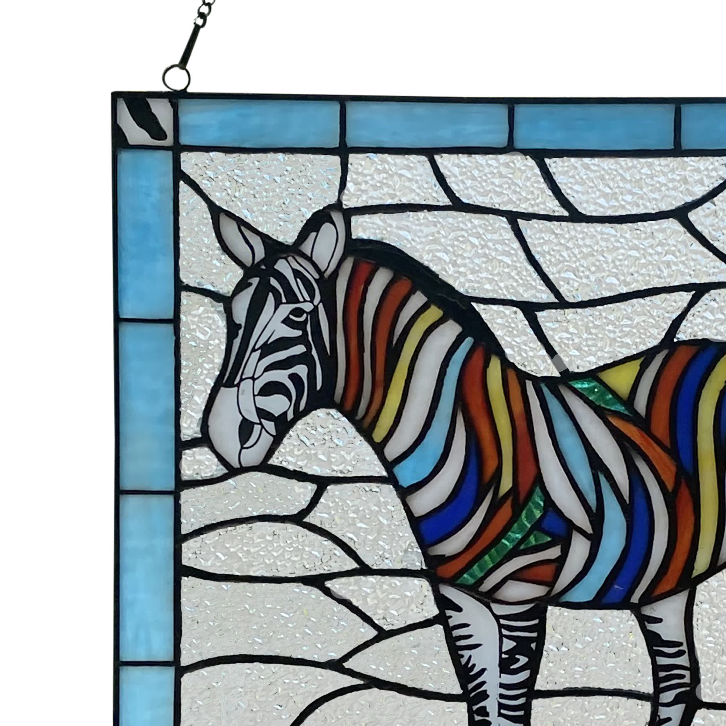River of Goods 12" H Rainbow Stripe Zebra Stained Glass Window Panel - Image 7
