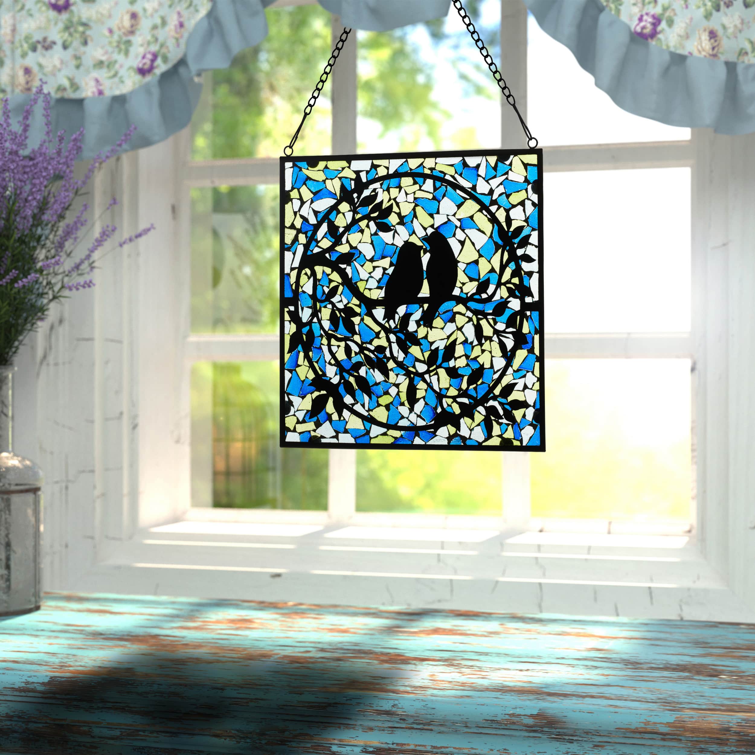 River of Goods 12" W Love Birds Mosaic Stained Glass Window Panel - Image 2