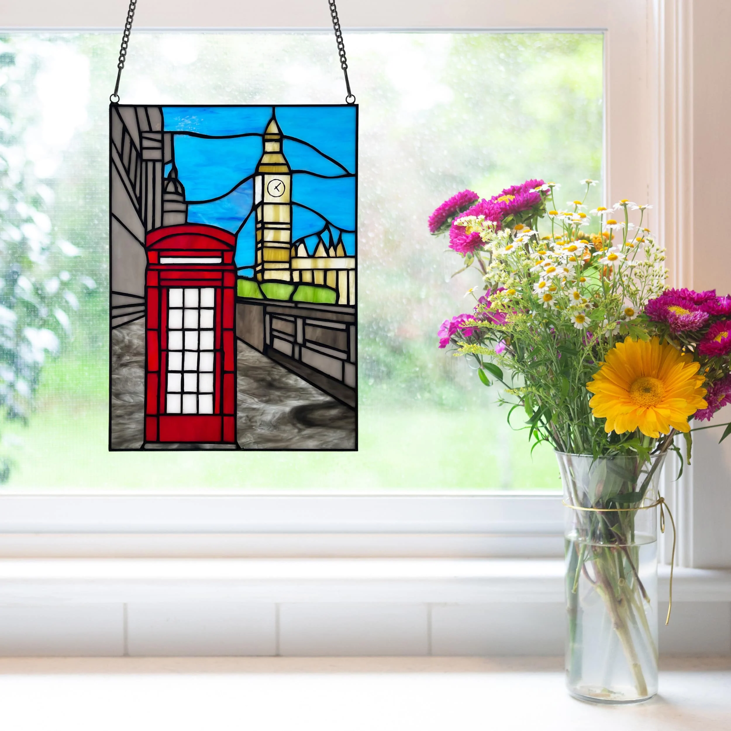 River of Goods 14.5" H London Stained Glass Window Panel - Image 10