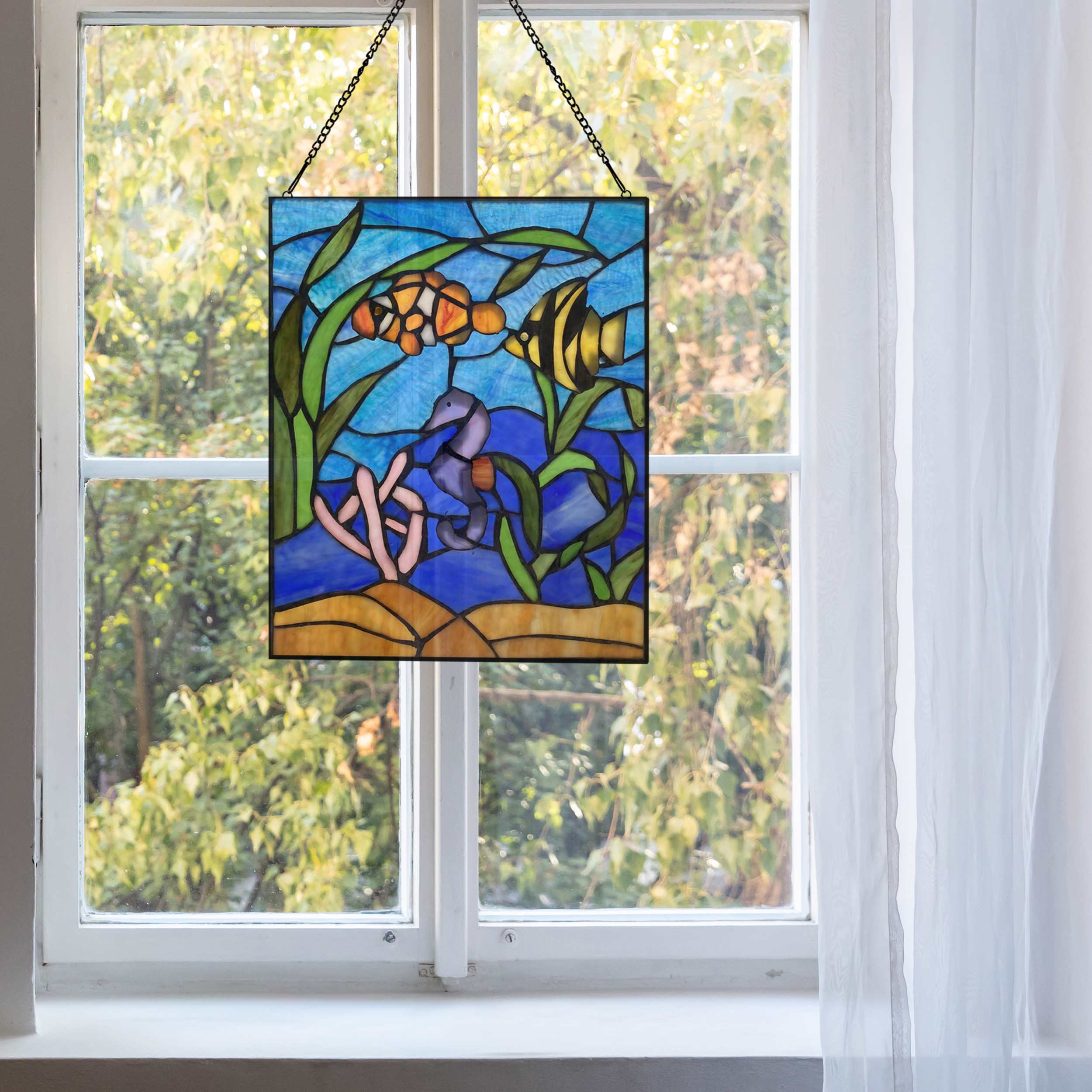 River of Goods 14" H Underwater Ocean Scene Stained Glass Window Panel - Image 3