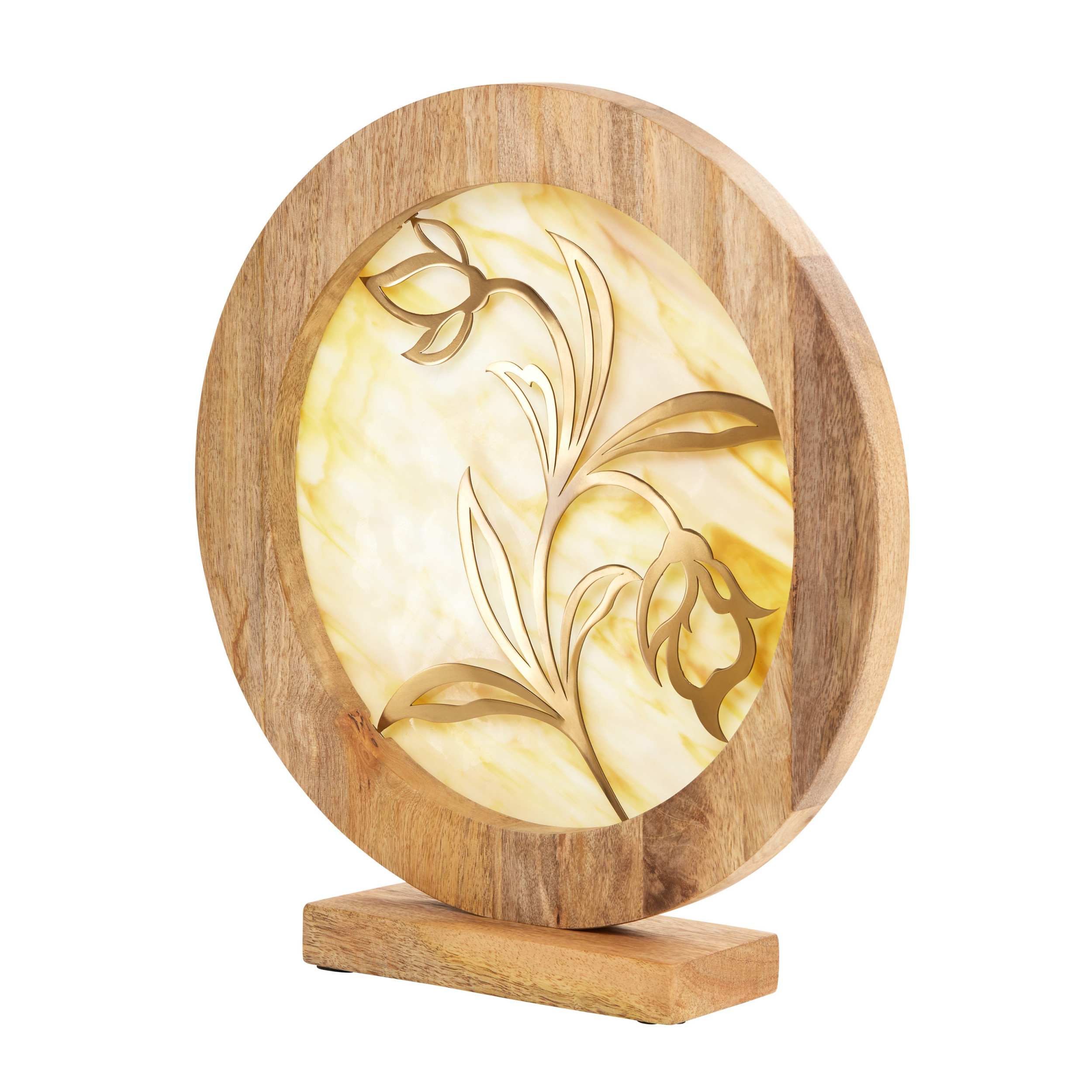 River of Goods 14" W Floral Theme Round Decorative Stained Glass & Metal Stand with Wood Frame - Image 14
