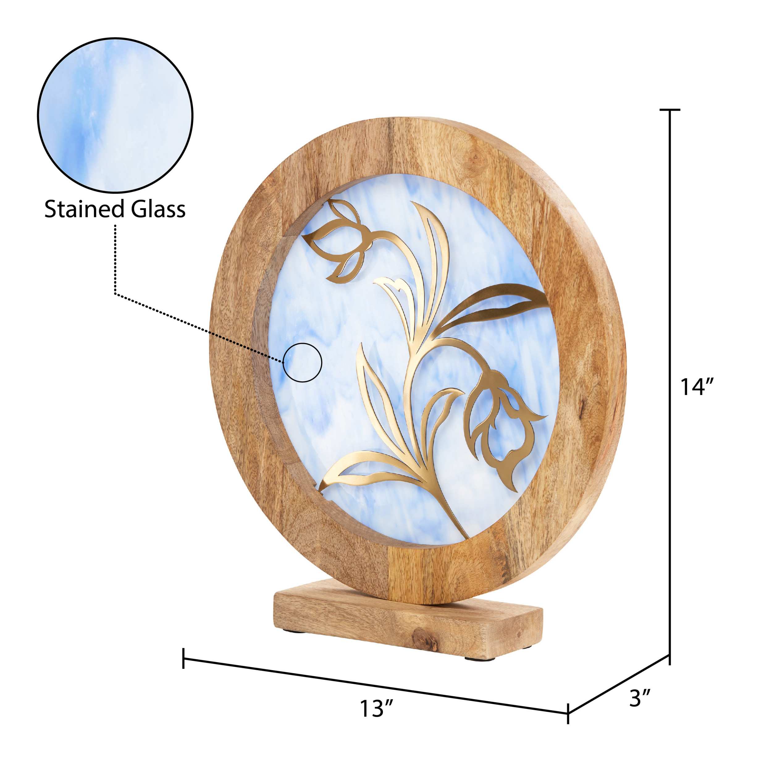 River of Goods 14" W Floral Theme Round Decorative Stained Glass & Metal Stand with Wood Frame - Image 21