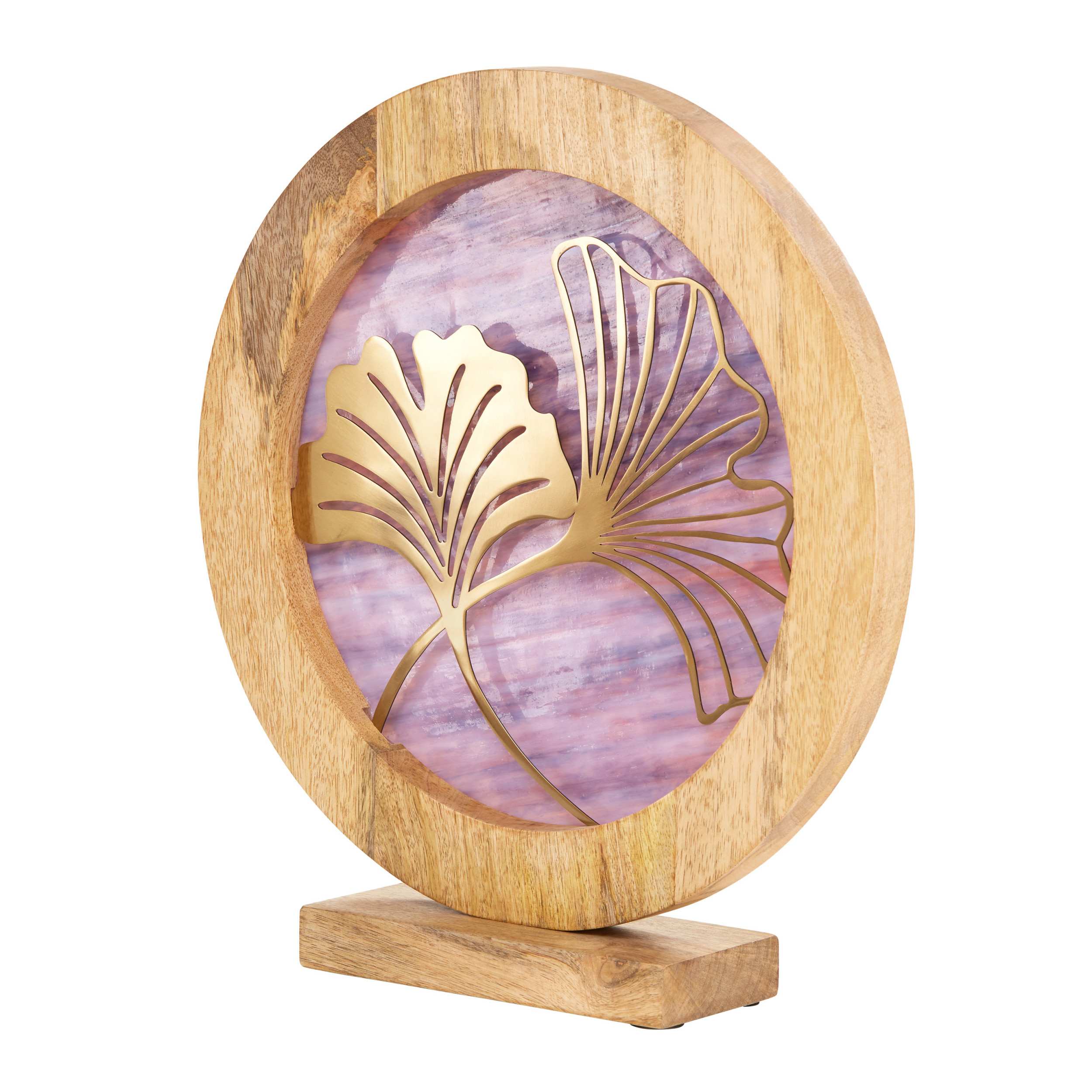 River of Goods 14" W Ginkgo Leaf Theme Round Decorative Stained Glass & Metal Stand with Wood Frame - Image 13