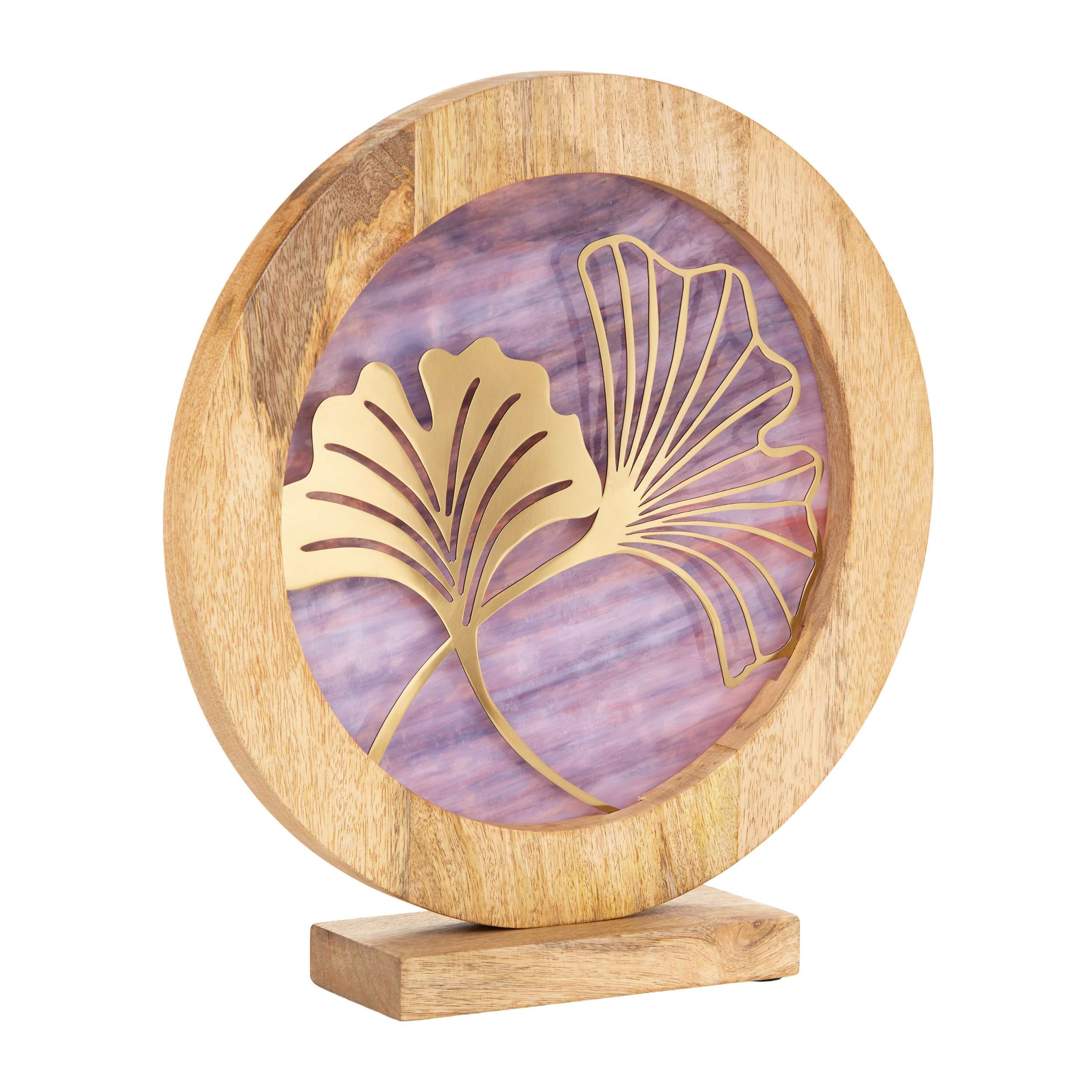 River of Goods 14" W Ginkgo Leaf Theme Round Decorative Stained Glass & Metal Stand with Wood Frame - Image 14