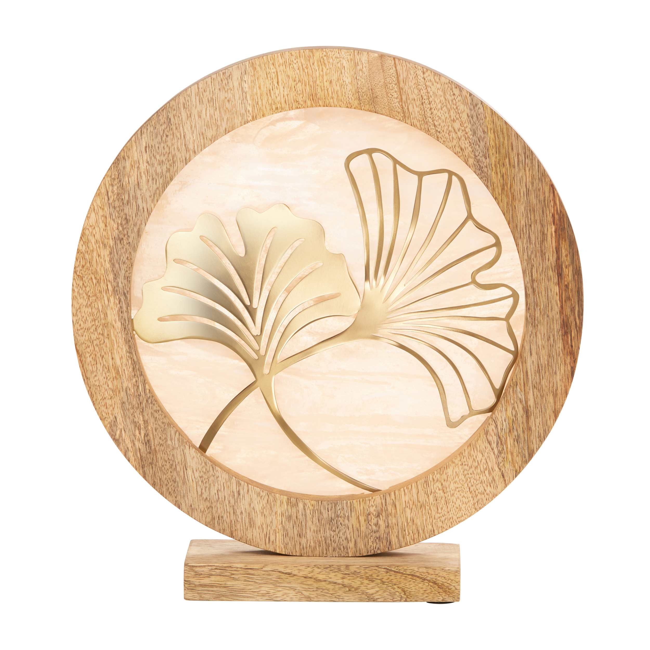 River of Goods 14" W Ginkgo Leaf Theme Round Decorative Stained Glass & Metal Stand with Wood Frame - Image 23
