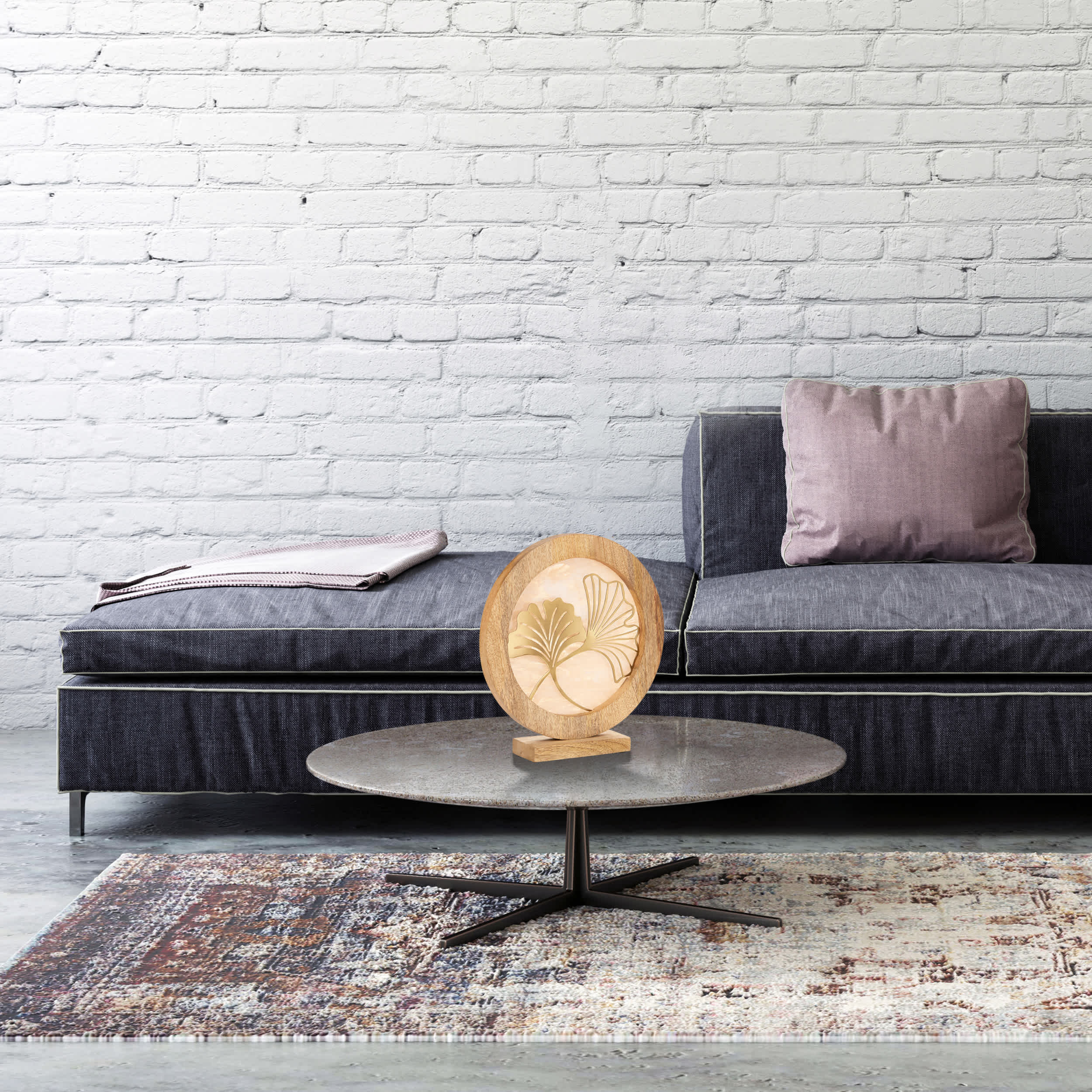 River of Goods 14" W Ginkgo Leaf Theme Round Decorative Stained Glass & Metal Stand with Wood Frame - Image 26