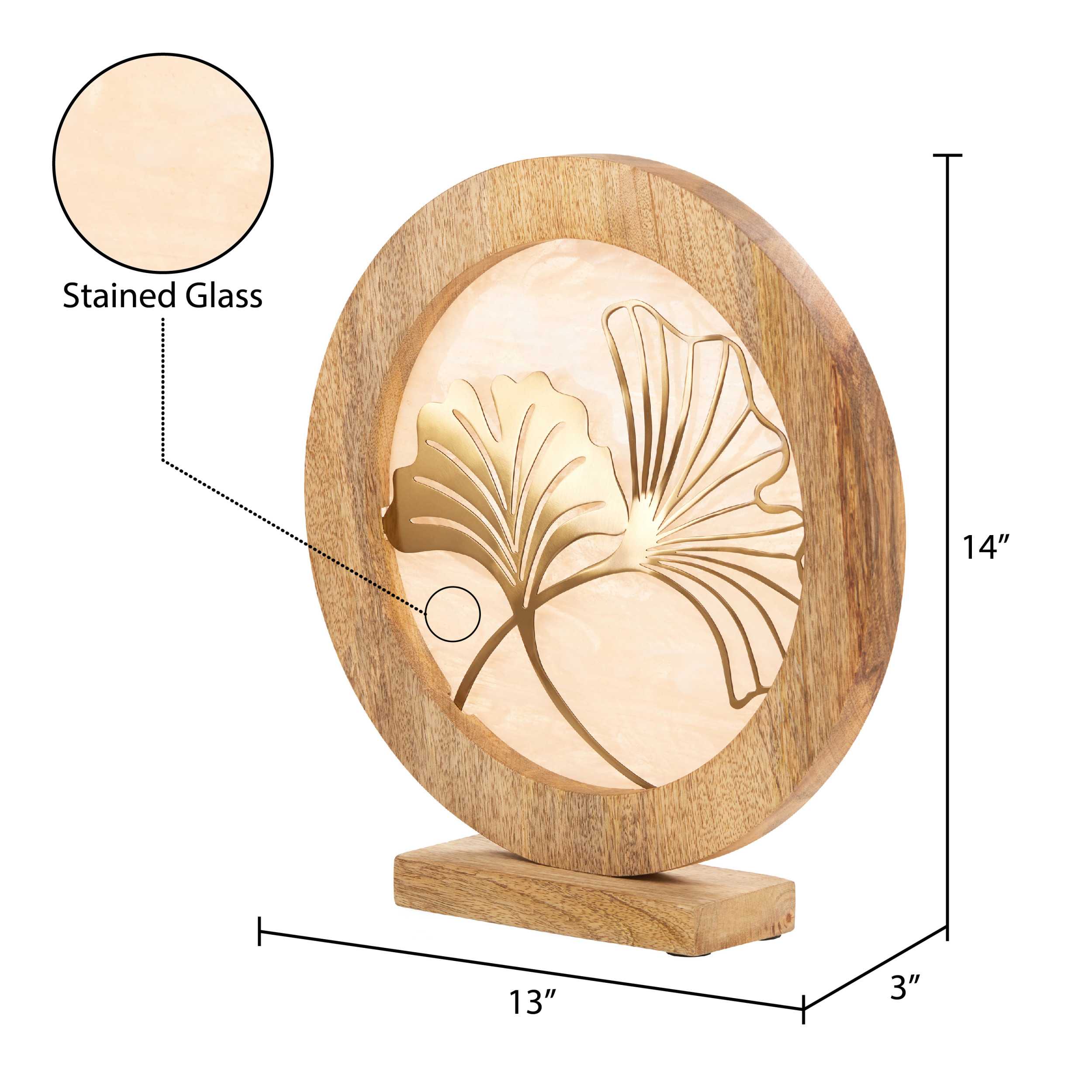 River of Goods 14" W Ginkgo Leaf Theme Round Decorative Stained Glass & Metal Stand with Wood Frame - Image 27