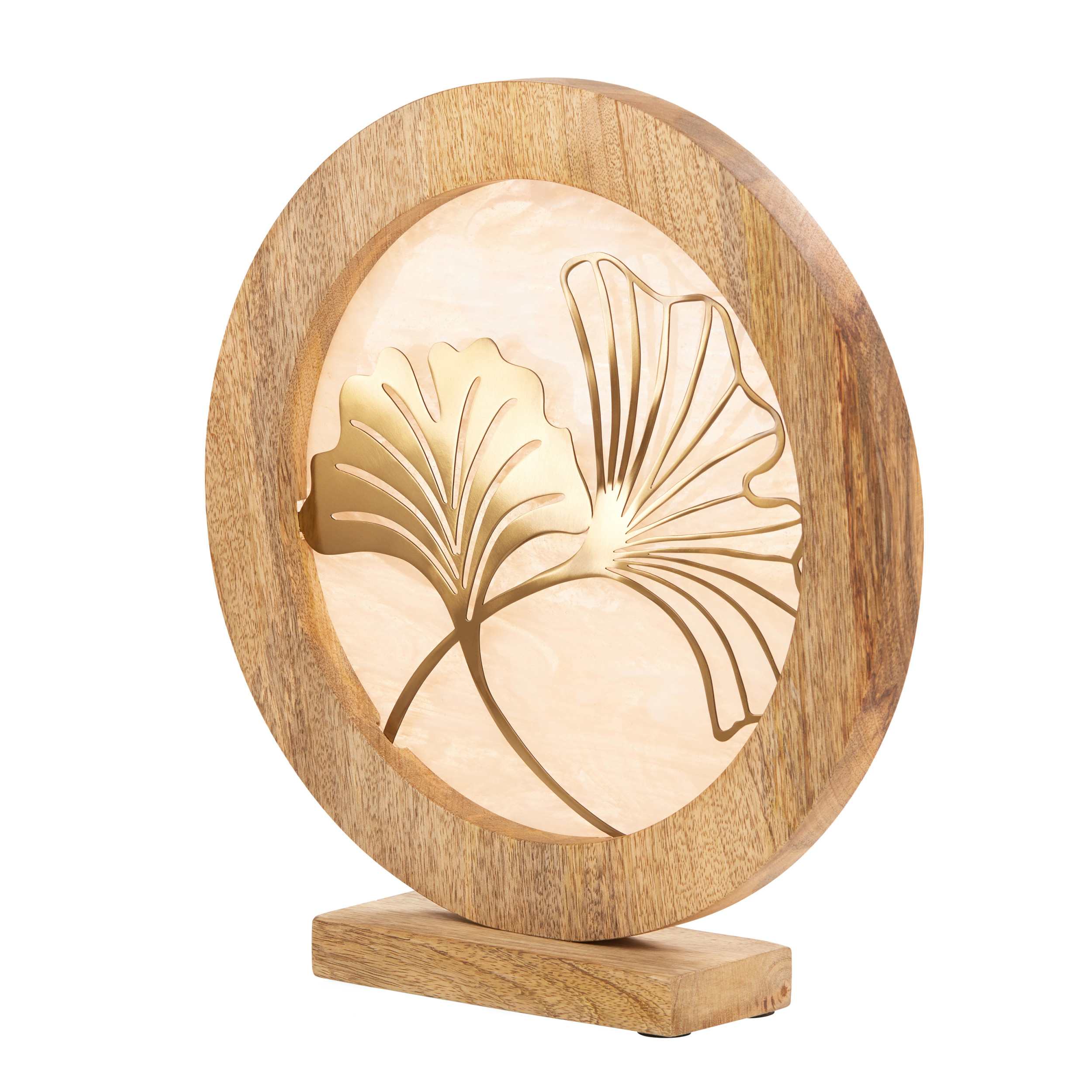 River of Goods 14" W Ginkgo Leaf Theme Round Decorative Stained Glass & Metal Stand with Wood Frame - Image 29