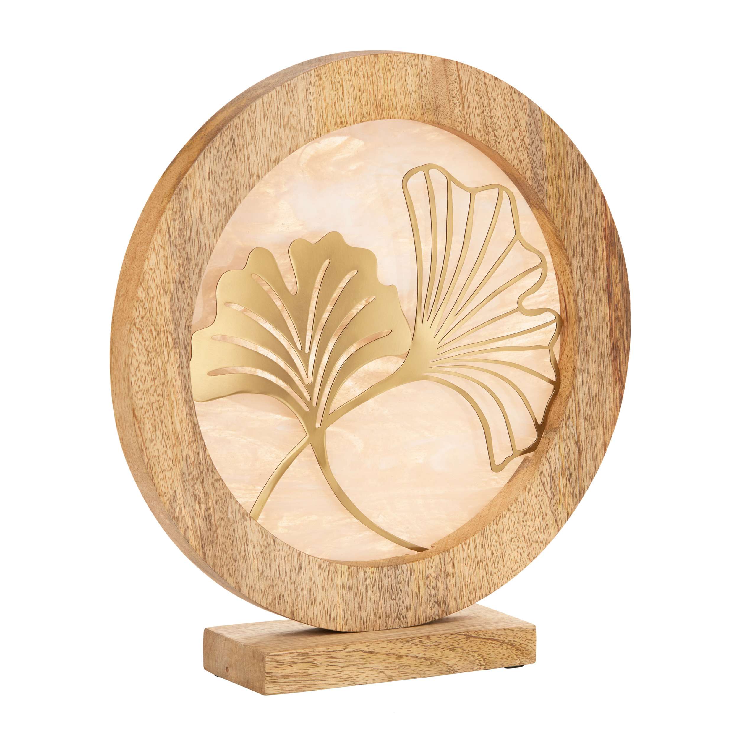 River of Goods 14" W Ginkgo Leaf Theme Round Decorative Stained Glass & Metal Stand with Wood Frame - Image 30