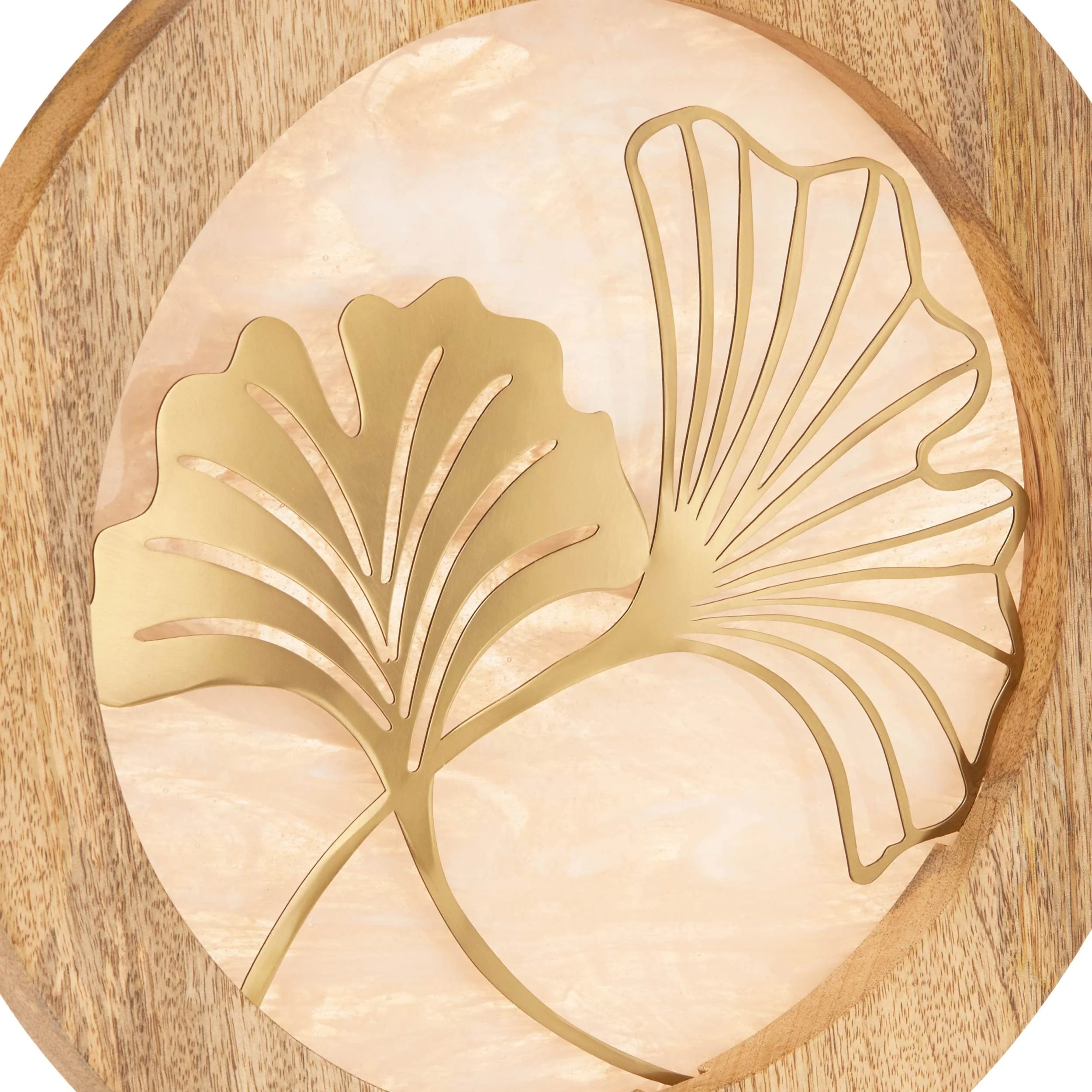 River of Goods 14" W Ginkgo Leaf Theme Round Decorative Stained Glass & Metal Stand with Wood Frame - Image 31