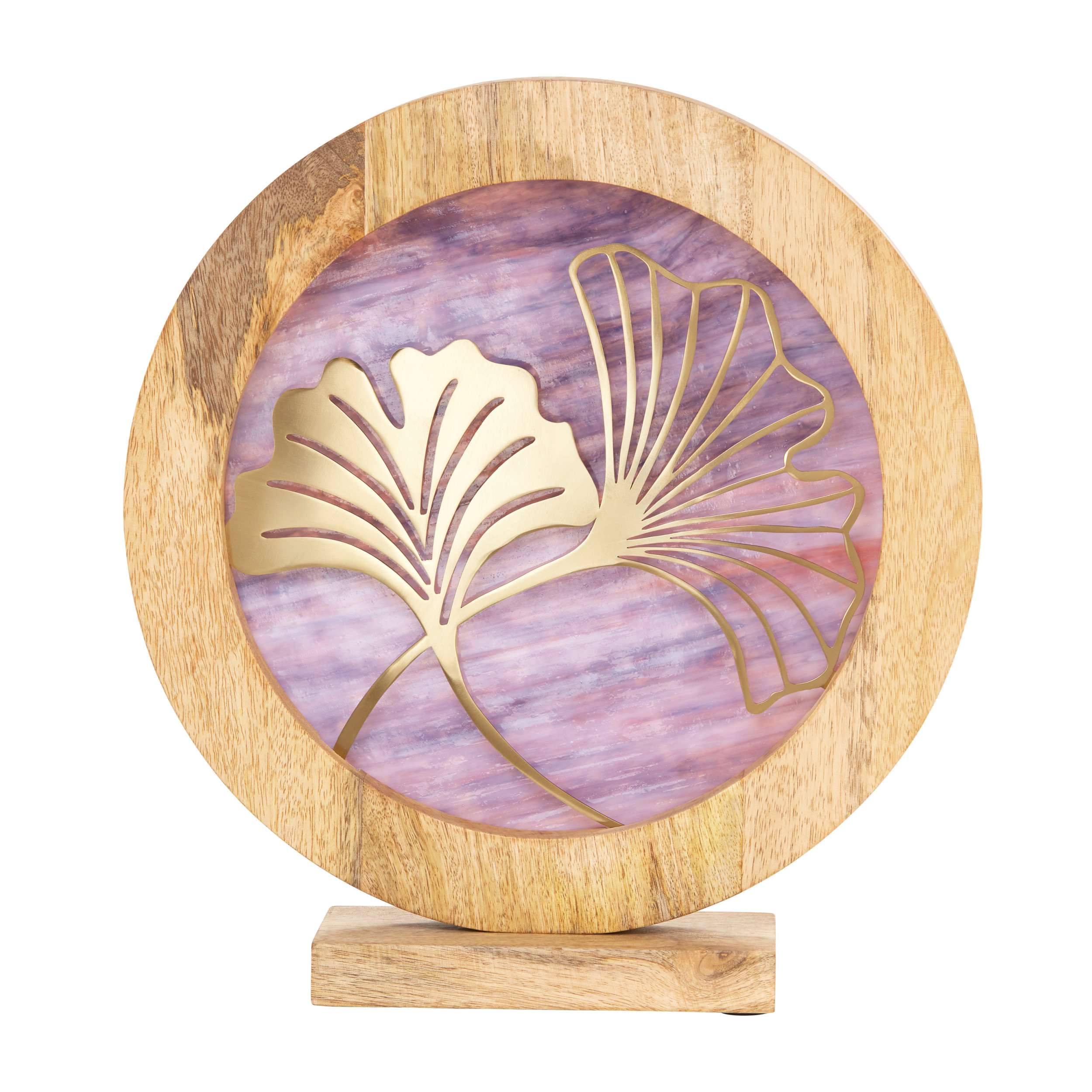 River of Goods 14" W Ginkgo Leaf Theme Round Decorative Stained Glass & Metal Stand with Wood Frame - Image 32