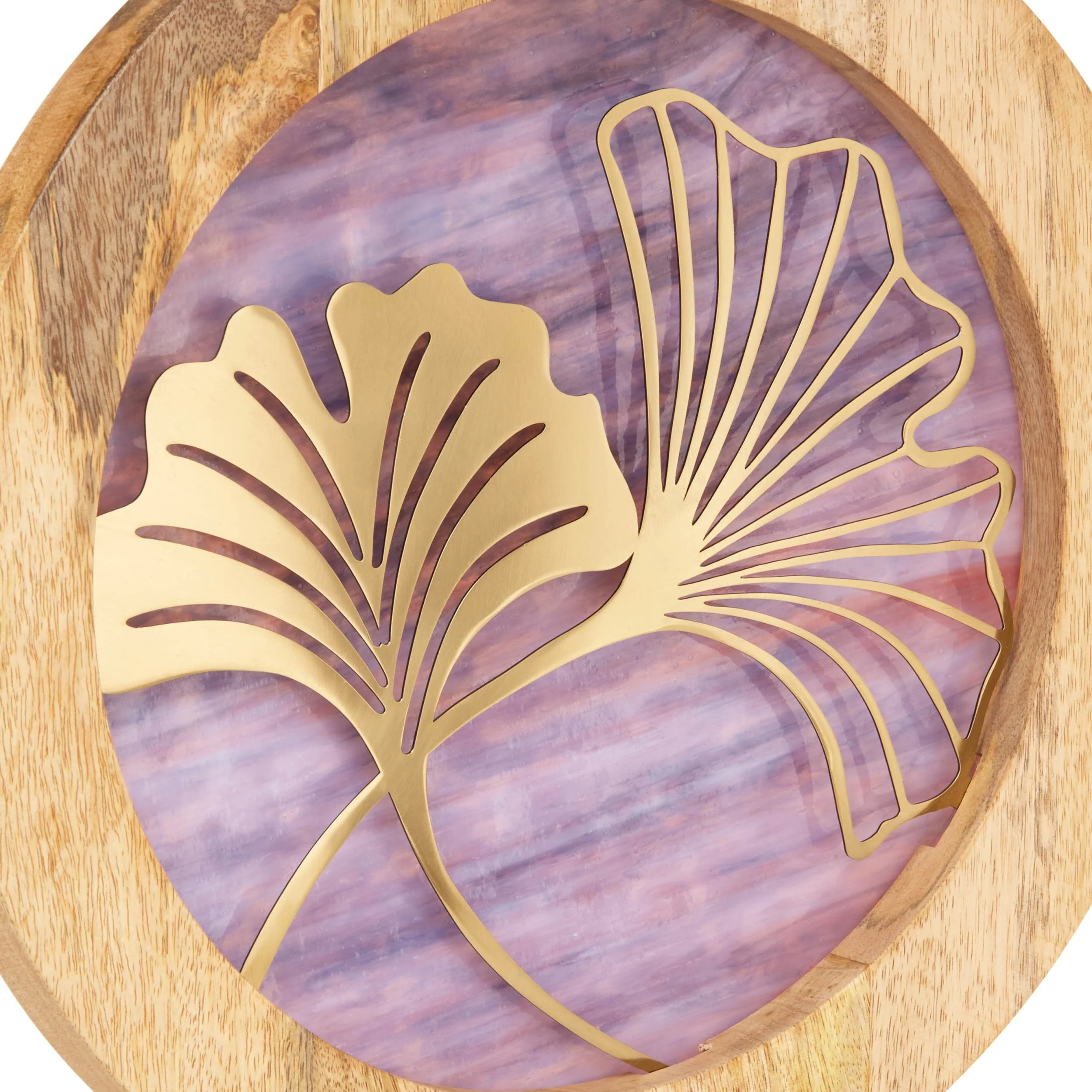 River of Goods 14" W Ginkgo Leaf Theme Round Decorative Stained Glass & Metal Stand with Wood Frame - Image 39