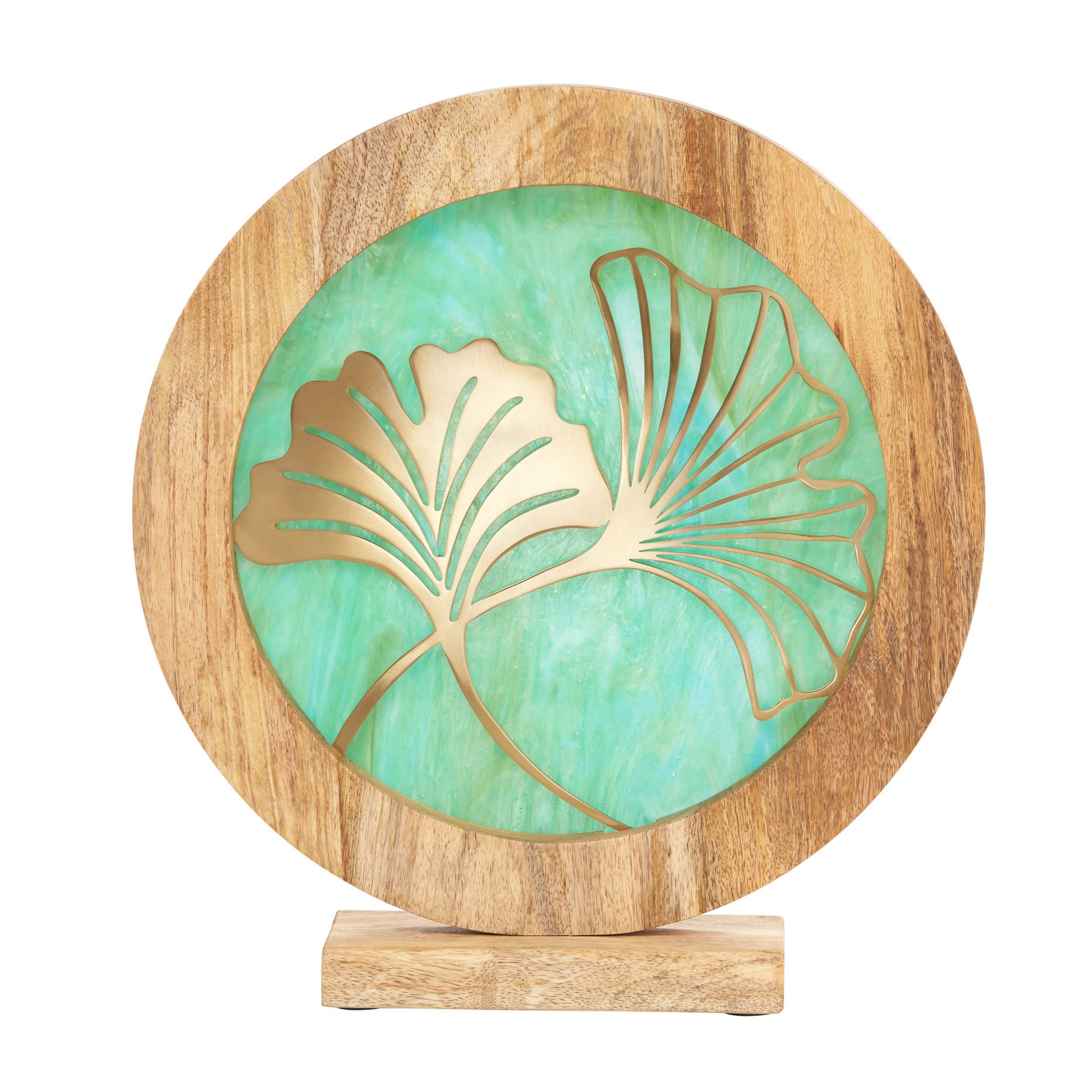 River of Goods 14" W Ginkgo Leaf Theme Round Decorative Stained Glass & Metal Stand with Wood Frame - Image 40
