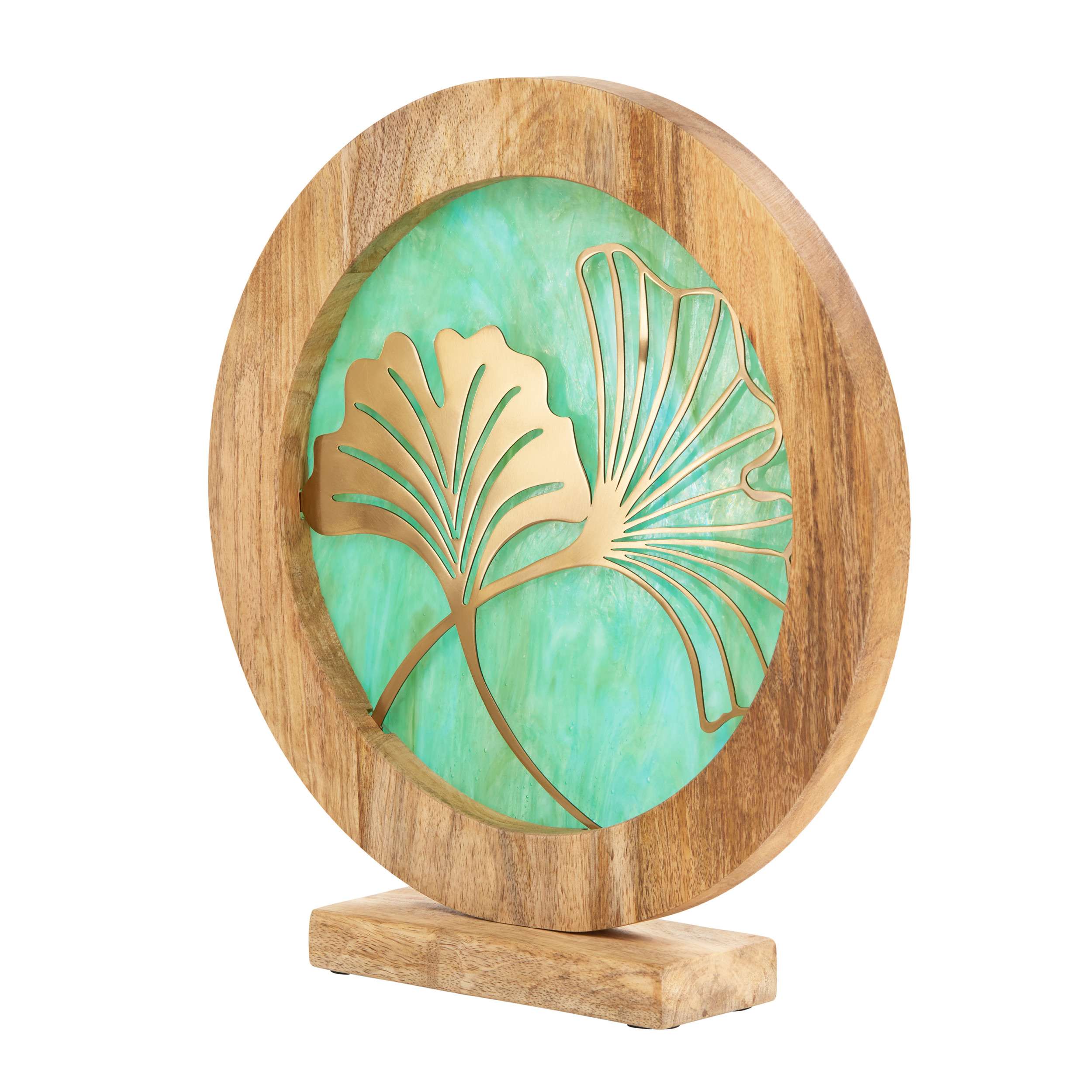 River of Goods 14" W Ginkgo Leaf Theme Round Decorative Stained Glass & Metal Stand with Wood Frame - Image 45